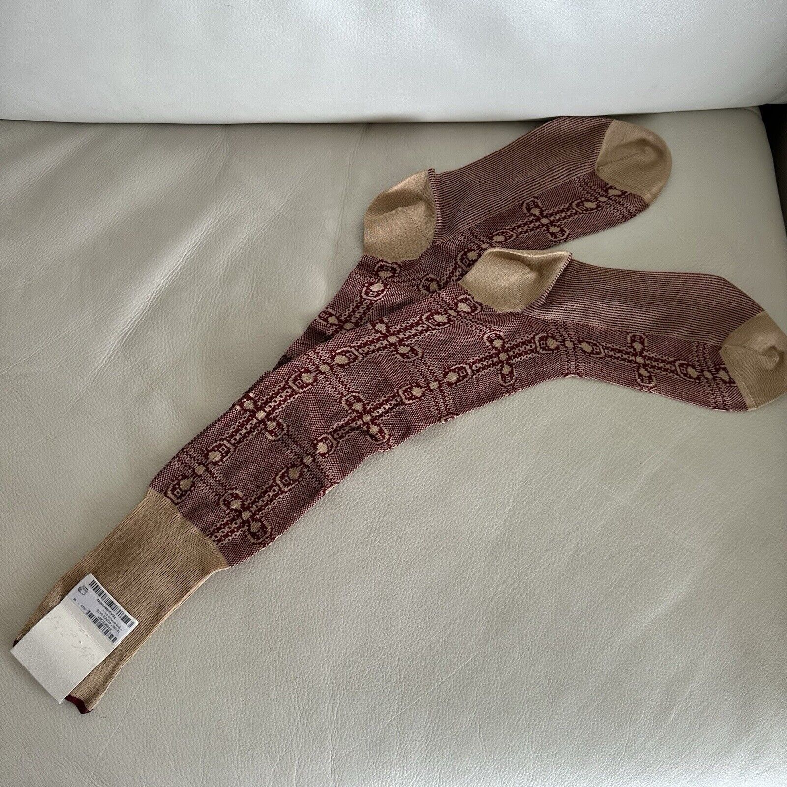 Gucci NEW Gucci Socks Red GG PRINT LOGO Ivory Sz M 721567 Long Size ONE SIZE - 3 Thumbnail