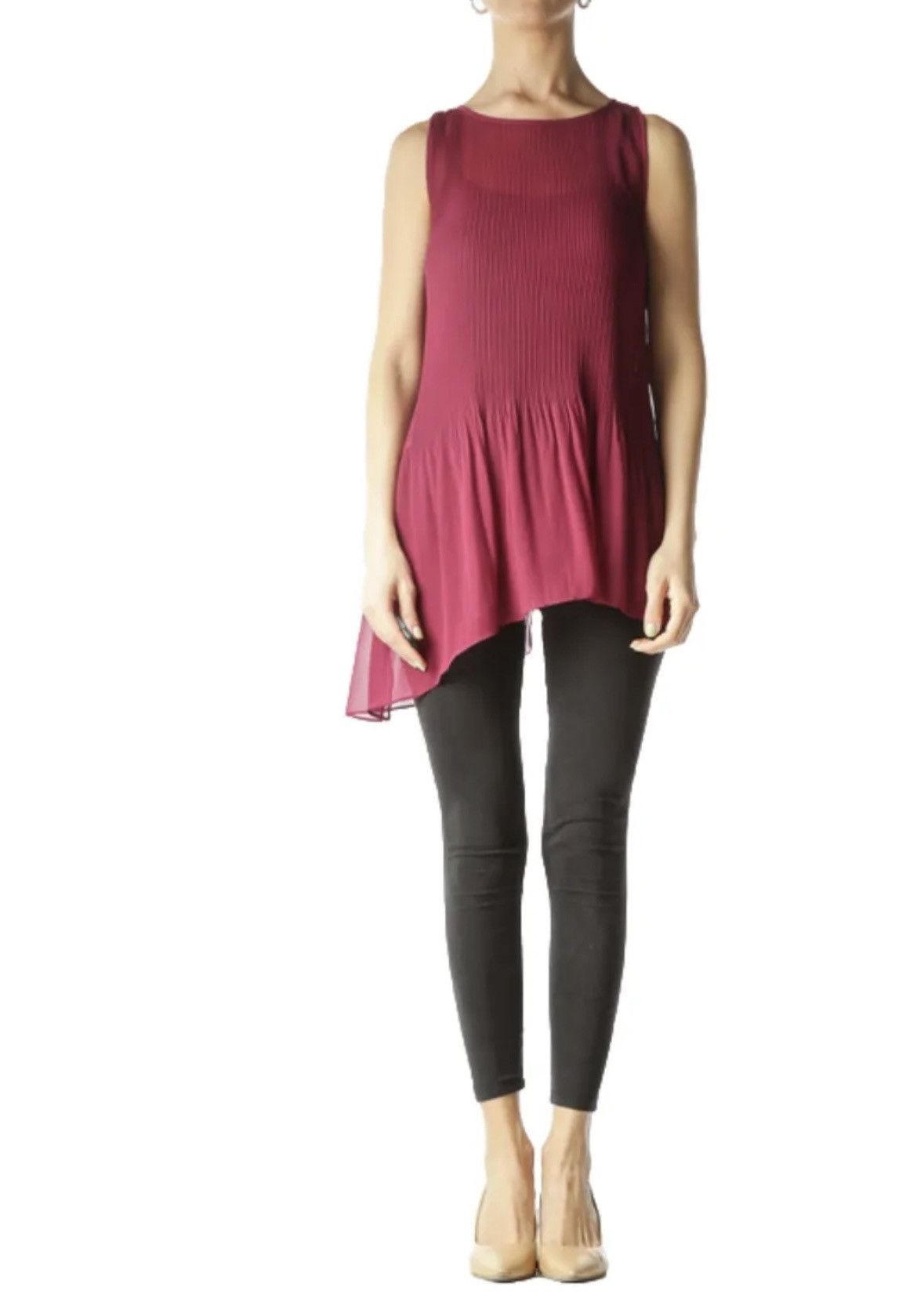 Bcbgmaxazria BCBGeneration Burgundy Pleated Flared Top Blouse Sz. M Size M / US 6-8 / IT 42-44 - 2 Thumbnail
