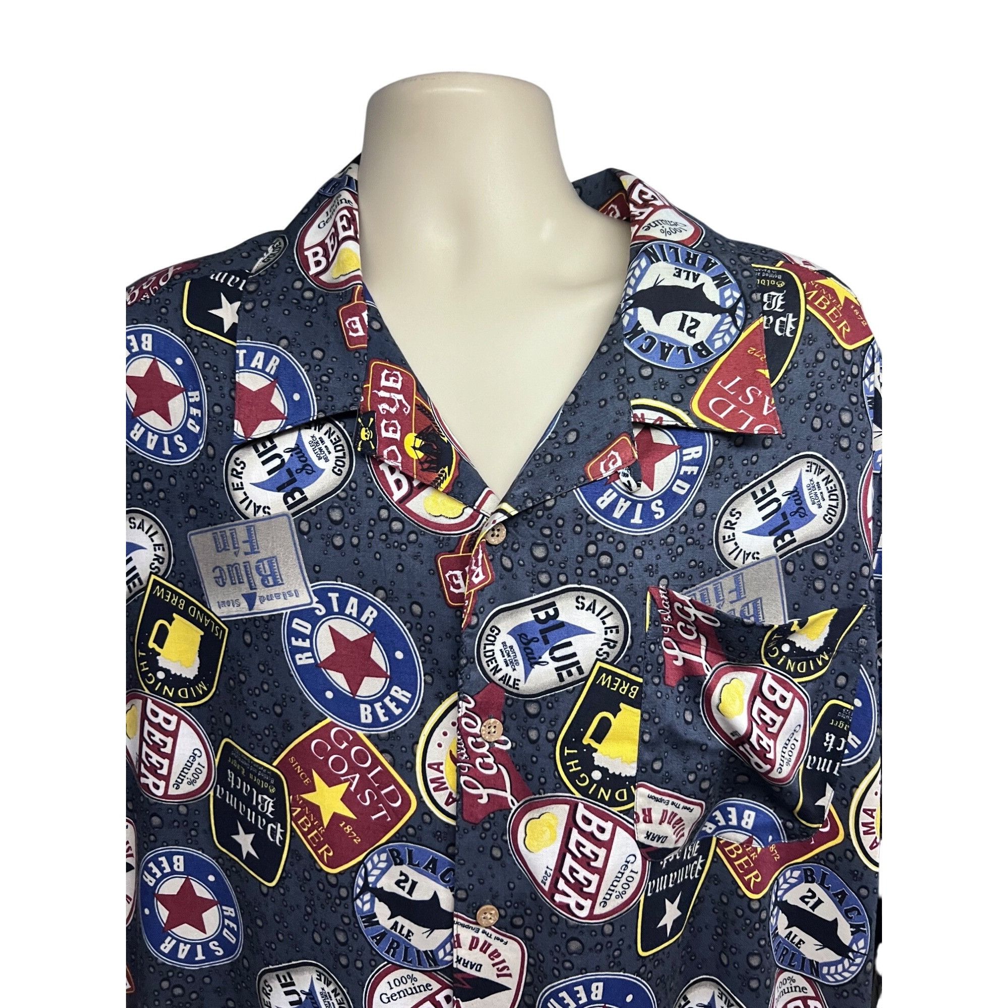 Vintage George Mens Vintage Retro Beer Blue Button Up Camp Shirt 3XL Size US XXL / EU 58 / 5 - 4 Thumbnail