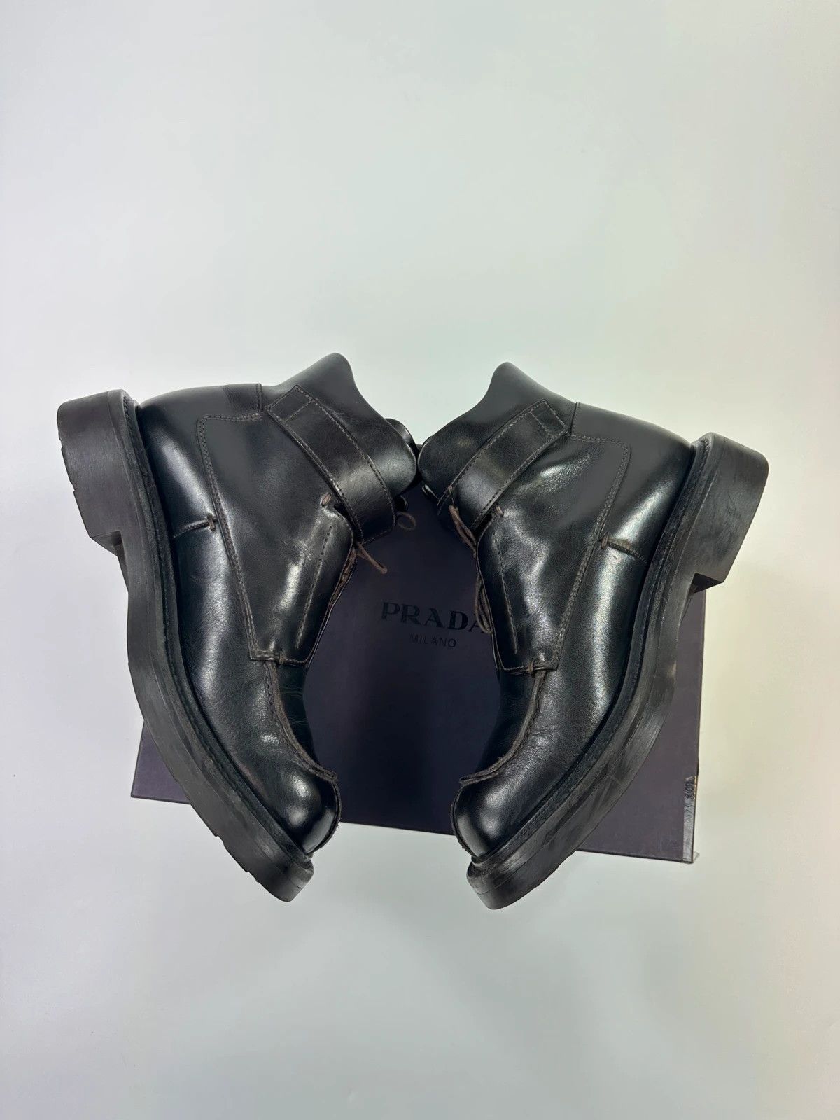 Prada Prada Milano FW1999 Black Leather Square Toe Mid Ankle Boots Size US 9 / EU 42 - 8 Thumbnail