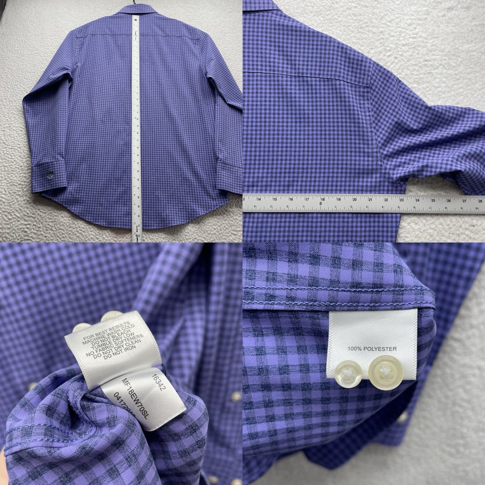 Peter Millar Peter Millar Shirt Mens Medium Purple Check Windowpane Performance Button Down Size US M / EU 48-50 / 2 - 8 Thumbnail