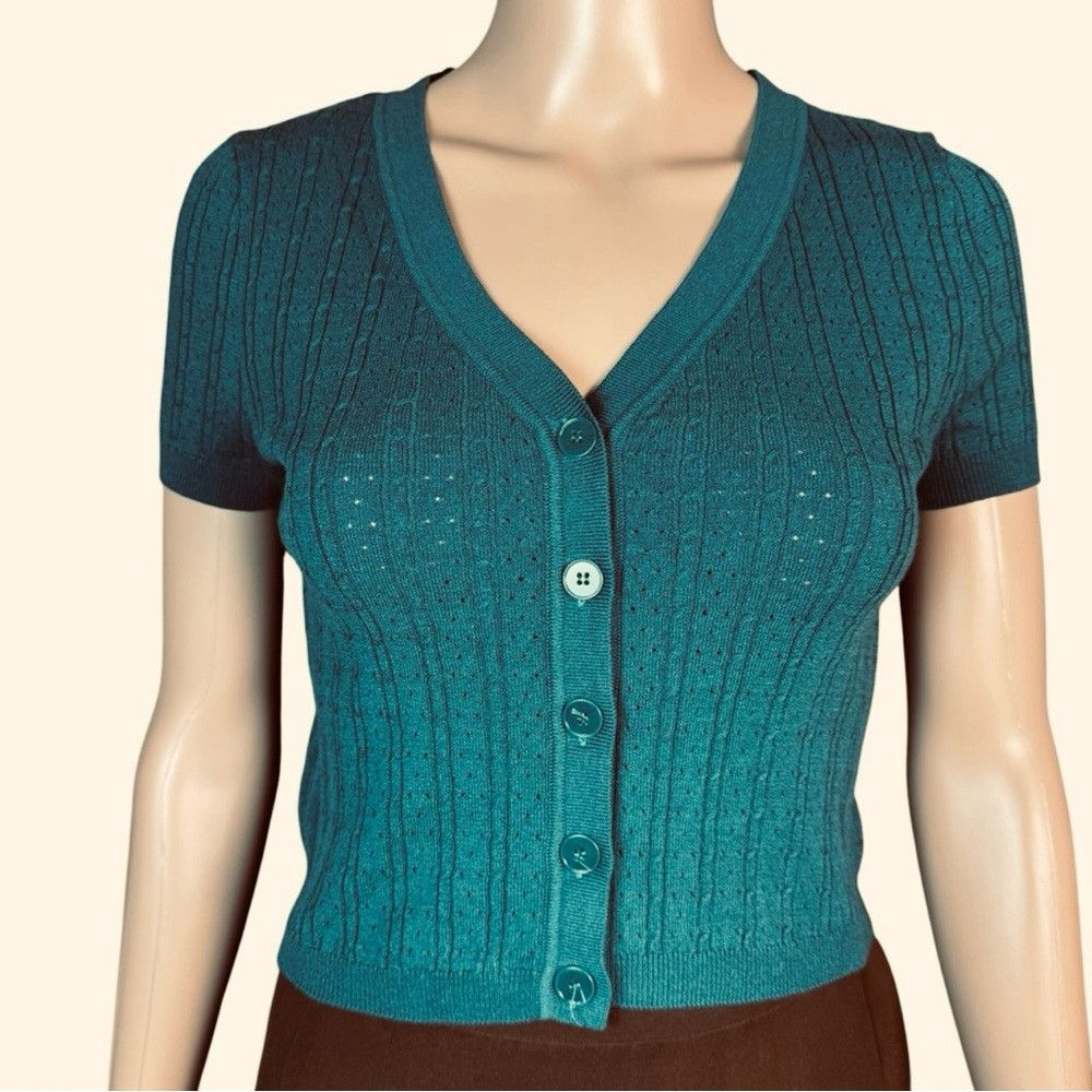 Free People New Free People Cassie Cardi Front Button Green Top Size M Size M / US 6-8 / IT 42-44 - 1 Thumbnail