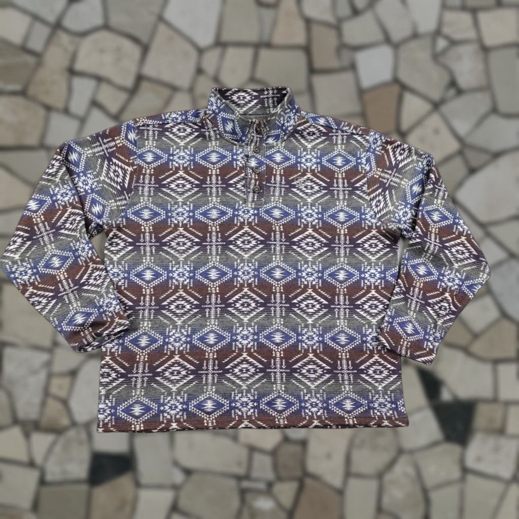 Ariat Ariat Sweater Shirt Mens XL Pullover Fleece Aztec Western Geometric Mock Neck Brown Blue Gray Southwestern Logo Size US XL / EU 56 / 4 - 1 Thumbnail