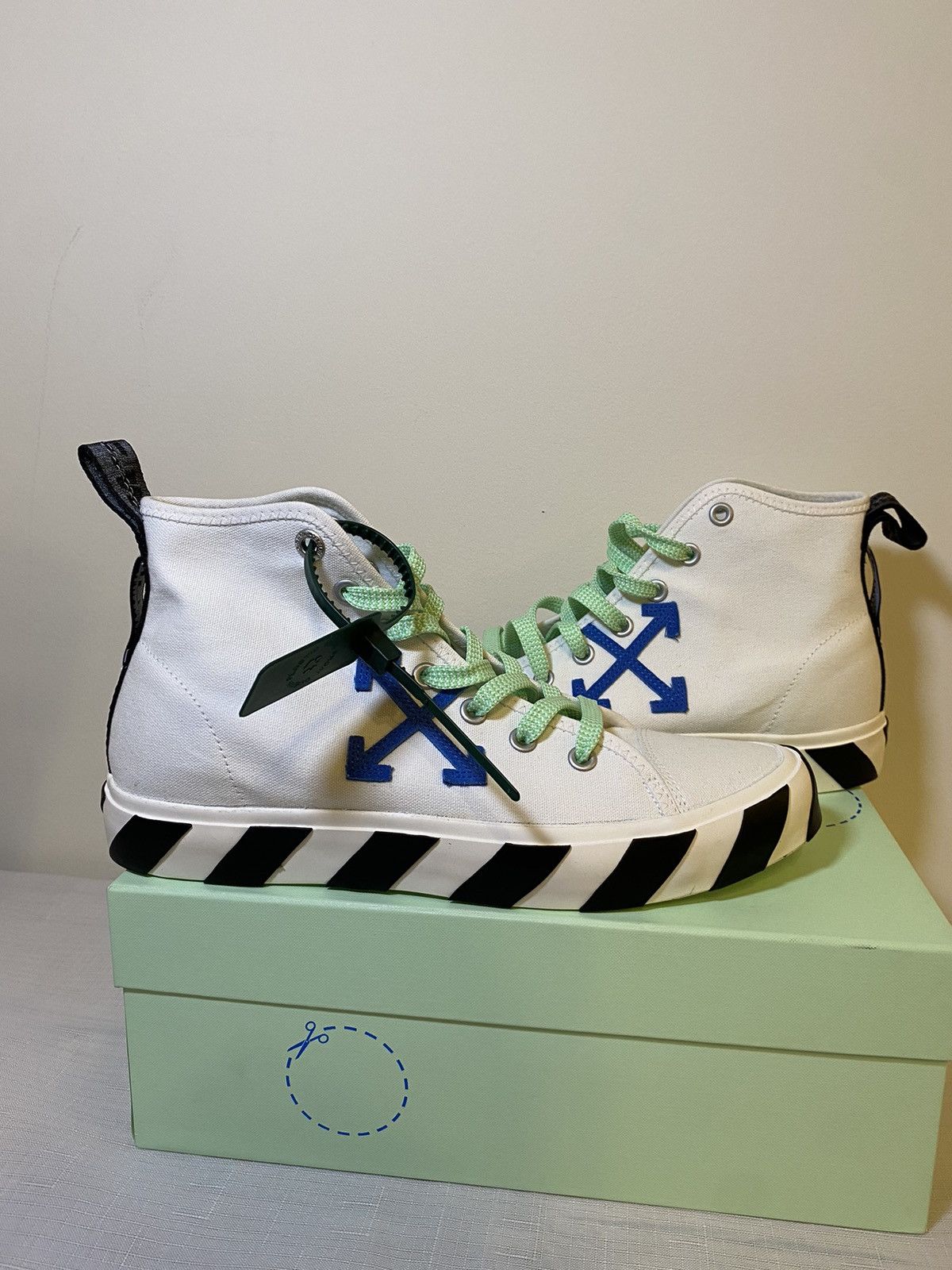image of Off White Vulcanized High Top Shoes in White, Men's (Size 10)