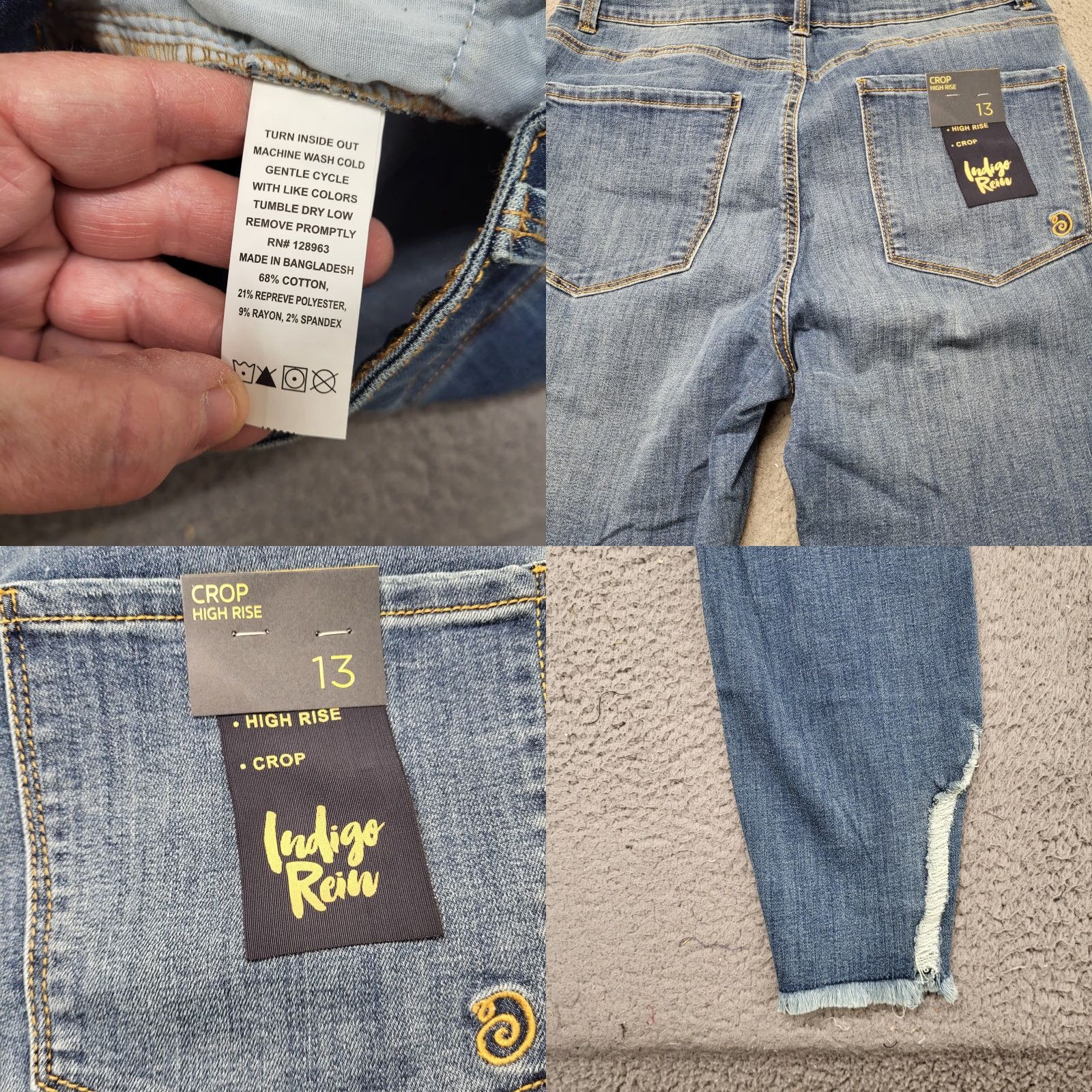 Vintage Indigo Rein Jeans Women's 13/30 Med Blue Wash Distressed High Rise Crop 5-Pocket Jeans Slim Boys/Girls Men? Size 34" / US 12 / IT 48 - 9 Thumbnail