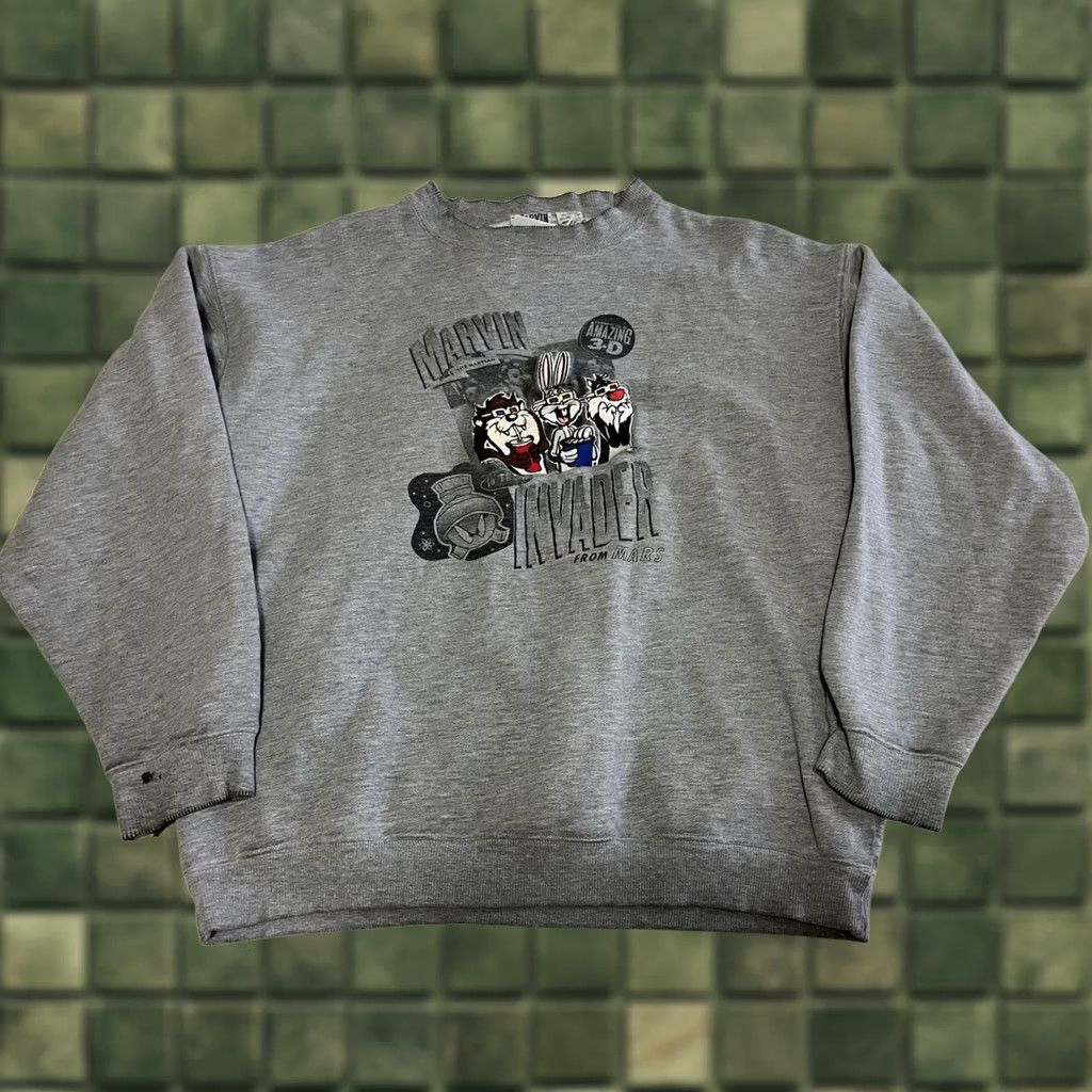 Vintage VINTAGE Marvin The Martian Invader From Mars Embroidered Sweatshirt Large Gray Mens L Sweatshirt Embroidered Pullover 1995 Size US L / EU 52-54 / 3 - 1 Thumbnail
