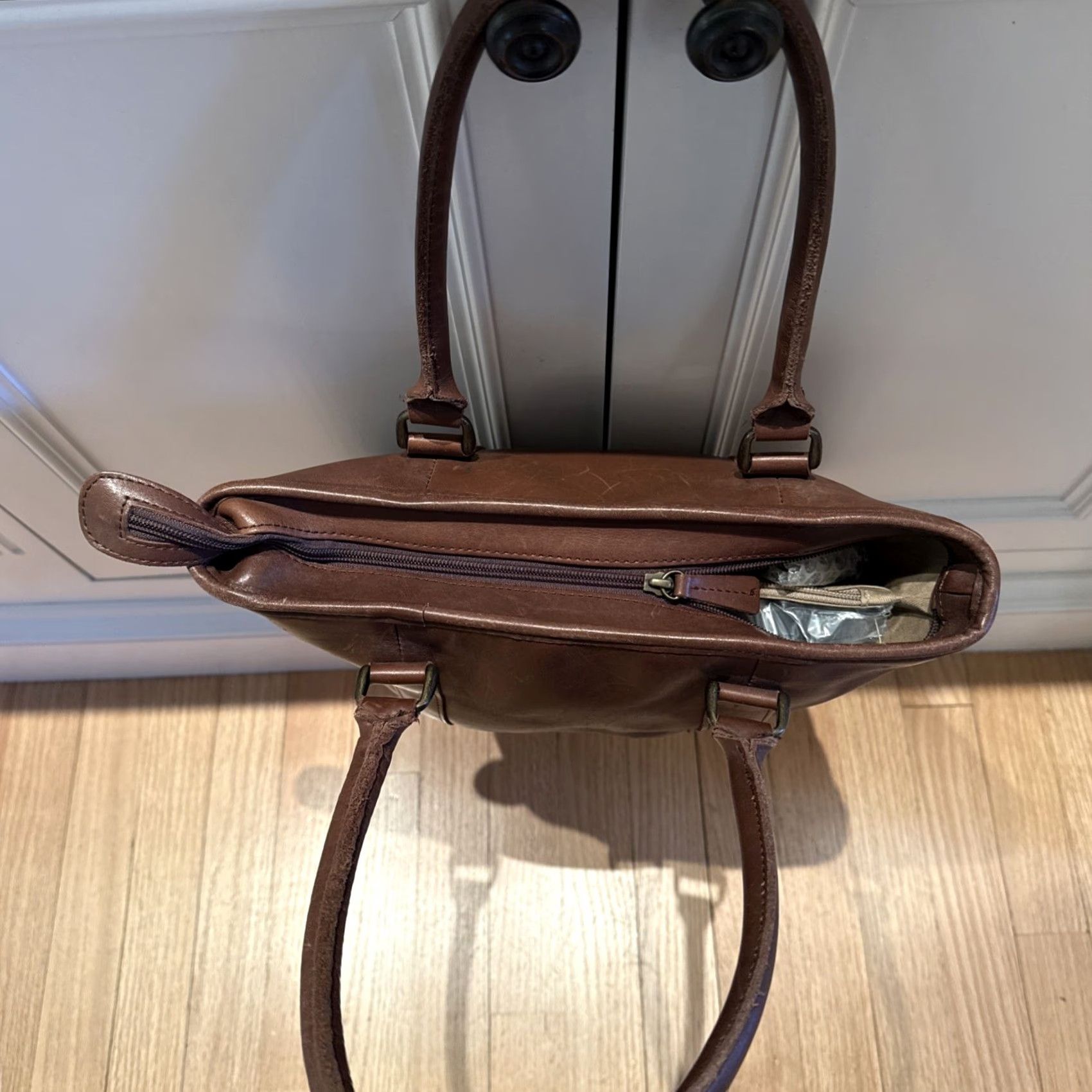 Vintage VINTAGE LL BEAN BROWN LEATHER SHOULDER TOTE MEDIUM DOUBLE HANDLE BAG Size ONE SIZE - 3 Thumbnail