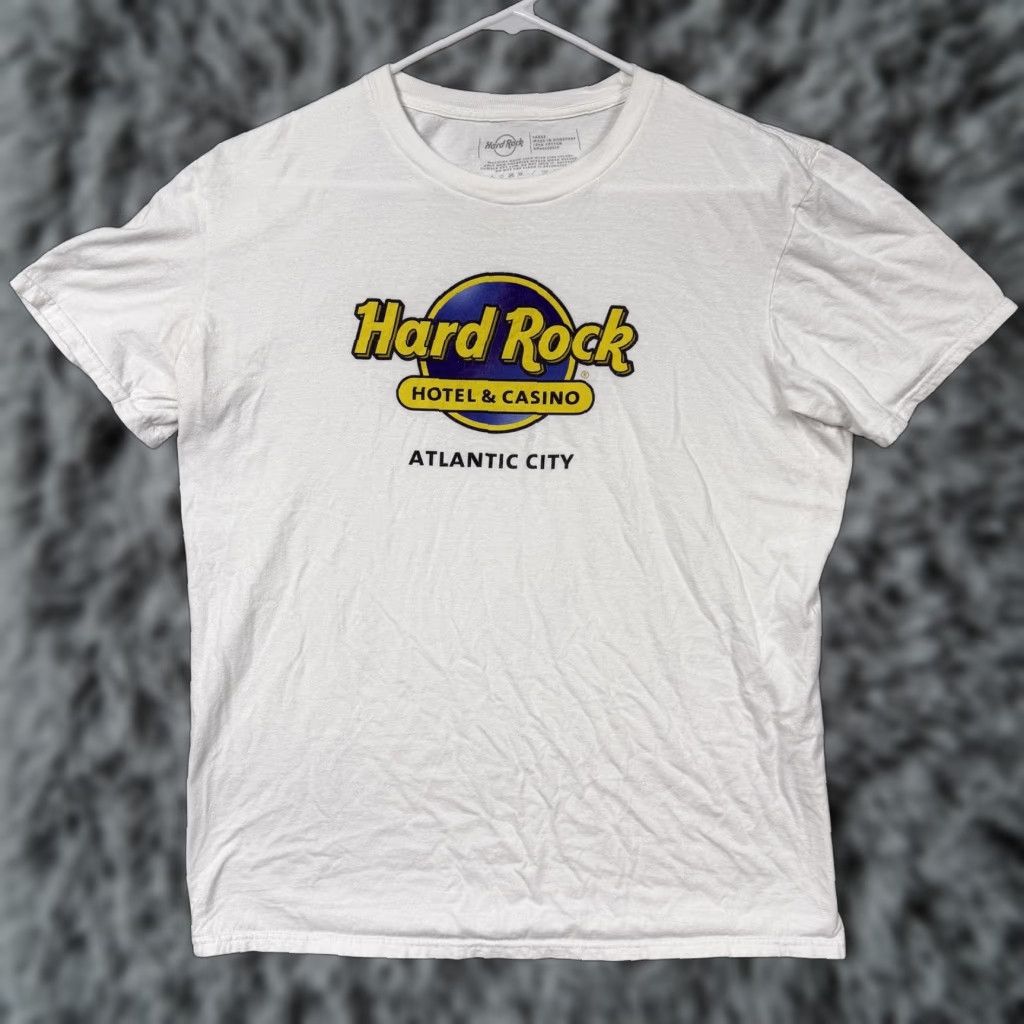 Hard Rock Cafe Hard Rock Shirt Mens Large White Atlantic City Hotel Casino Graphic Souvenir Tee Size US L / EU 52-54 / 3 - 1 Thumbnail