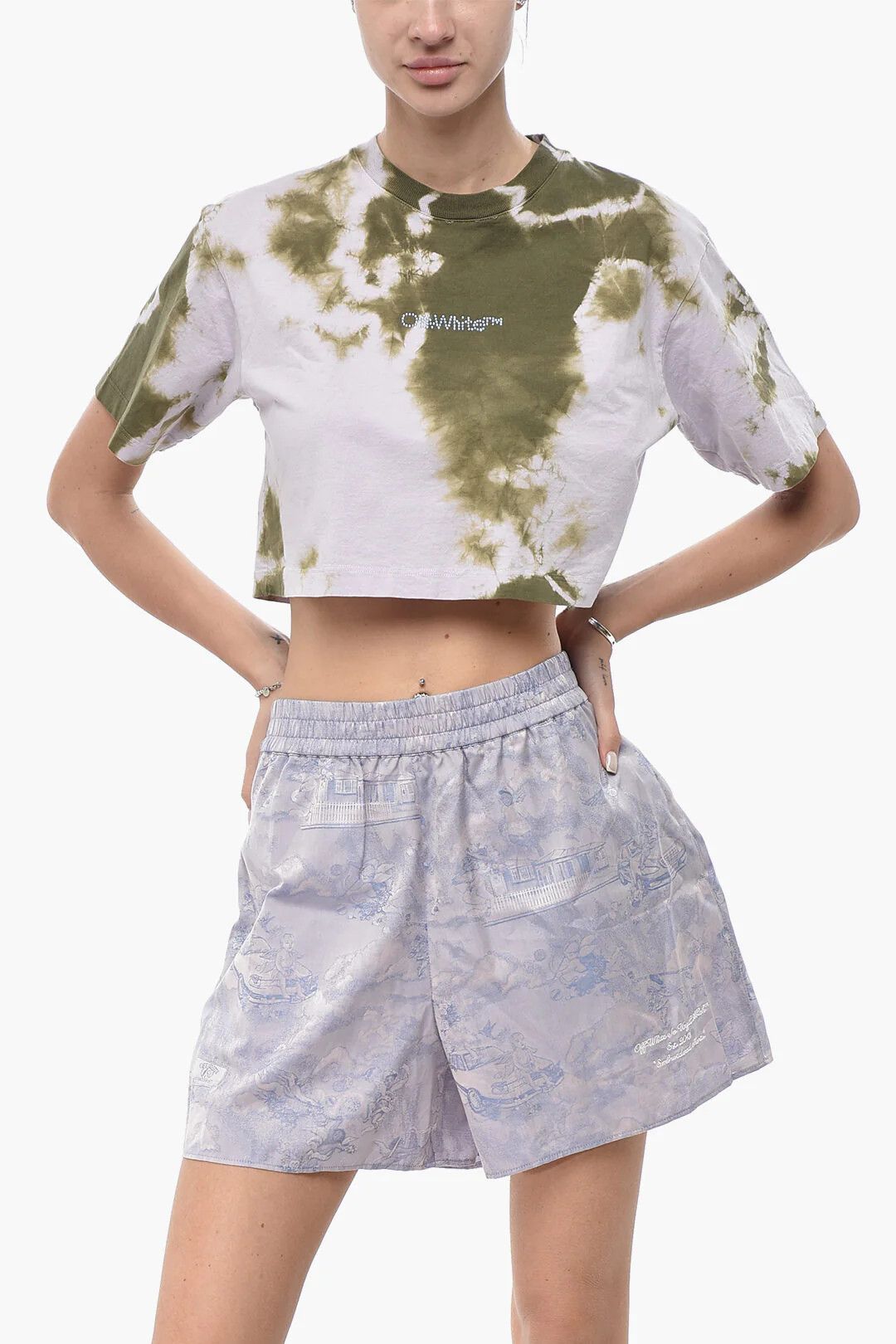 Off-White og1mm0426 Tie-Dye Cotton Crop T-Shirt in Multicolor Size XXS / US 00 / IT 34 - 1 Thumbnail