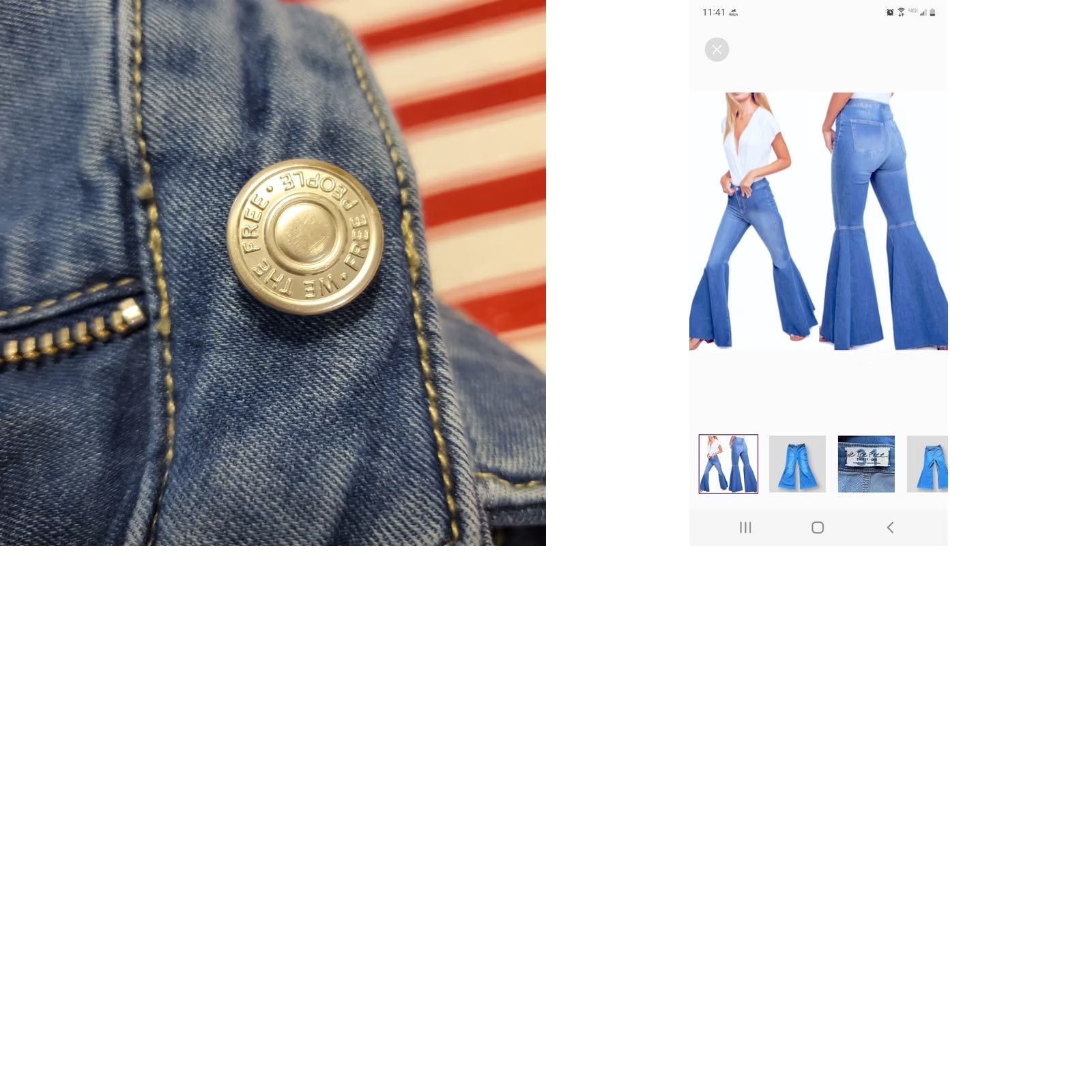 Free People VINTAGE Free People Just Float On Bell Bottom Flare Jeans Blue Inseam 33" Hippie Floral 60s 70s Women Mens Women Size 26" / US 2 / IT 38 - 9 Thumbnail