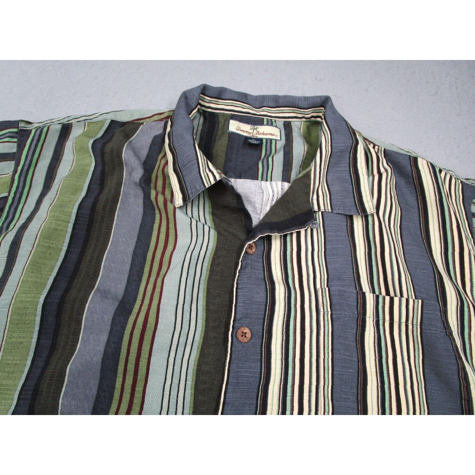 Tommy Bahama TOMMY BAHAMA Shirt Mens XL Green Striped Short Sleeve Silk Button-Up Hawaiian Size US XL / EU 56 / 4 - 2 Thumbnail
