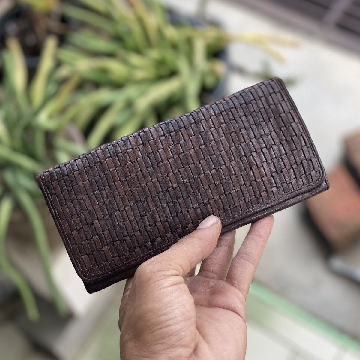 Leather Woven Leather Long Wallet Size ONE SIZE - 1 Thumbnail