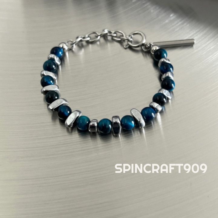 Jewelry Blue Ball Crystal Silver Chain Link Bracelet Size ONE SIZE - 2 Thumbnail