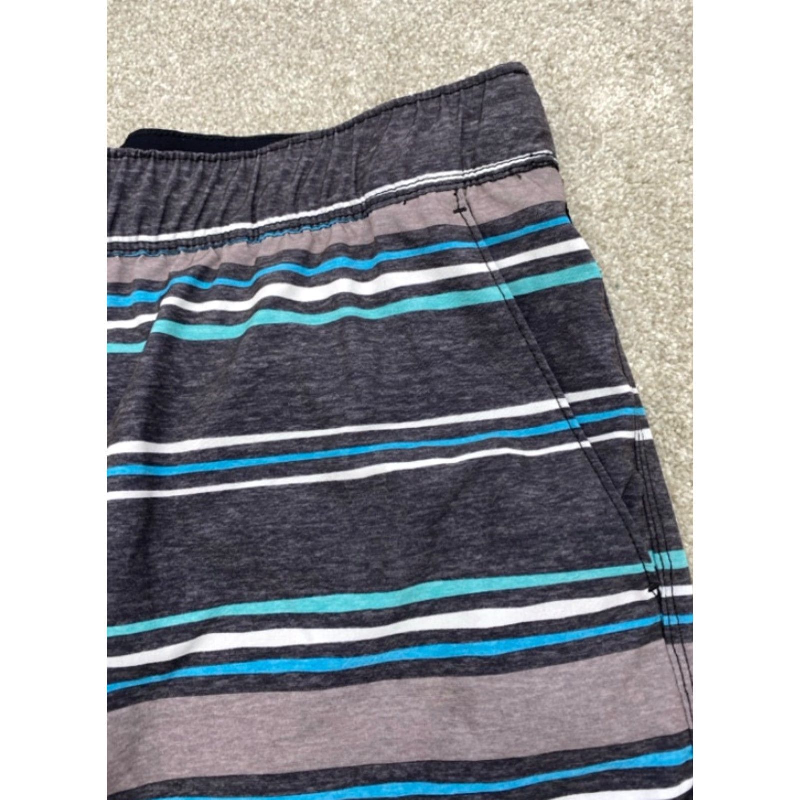 Speedo Speedo Men’s Board Shorts Swim Trunks Blue Green Striped Zipper Pocket M Adult Multicolor Size US 31 - 3 Thumbnail