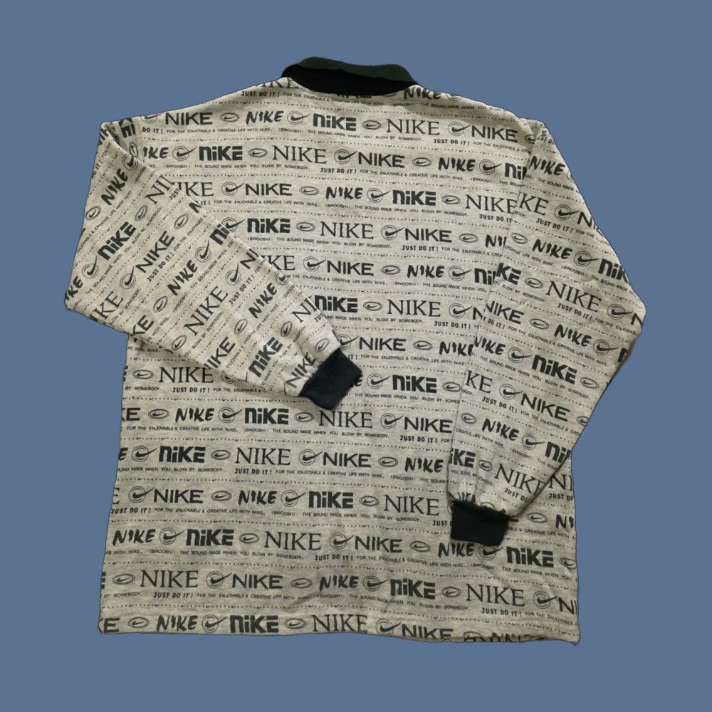Nike VINTAGE Nike Collared Fleece Pullover Rugby AOP All Over Print Mens OSFA XL Gray Nike Logo Graphic Print 80s Hip Hop Rare Sweatshirt Size US XL / EU 56 / 4 - 1 Thumbnail