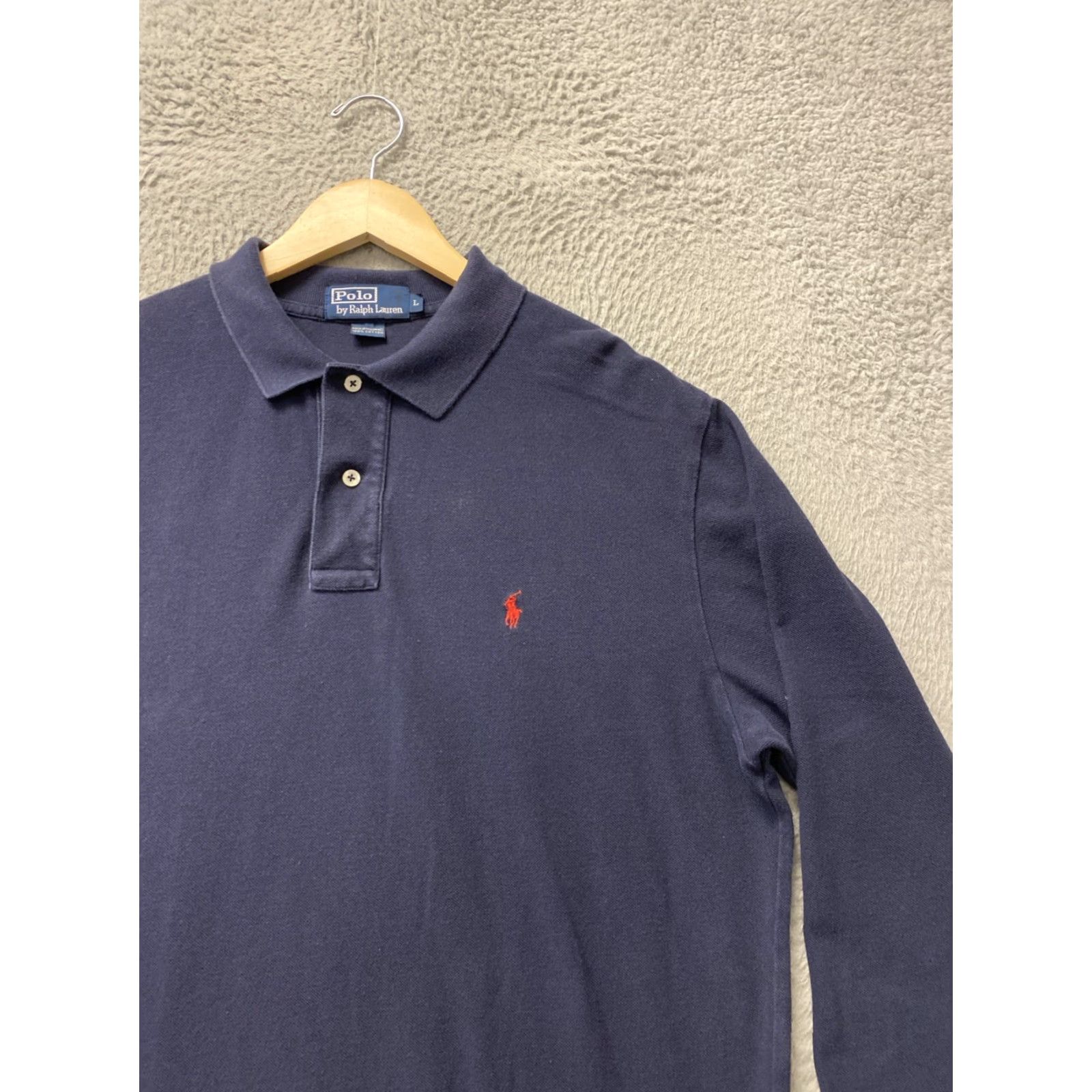 Ralph Lauren VINTAGE Ralph Lauren Men Polo Shirt Short Sleeve Crew Neck Cotton Large Dark Blue Signature Pony Logo 90s Mens Size US L / EU 52-54 / 3 - 2 Thumbnail
