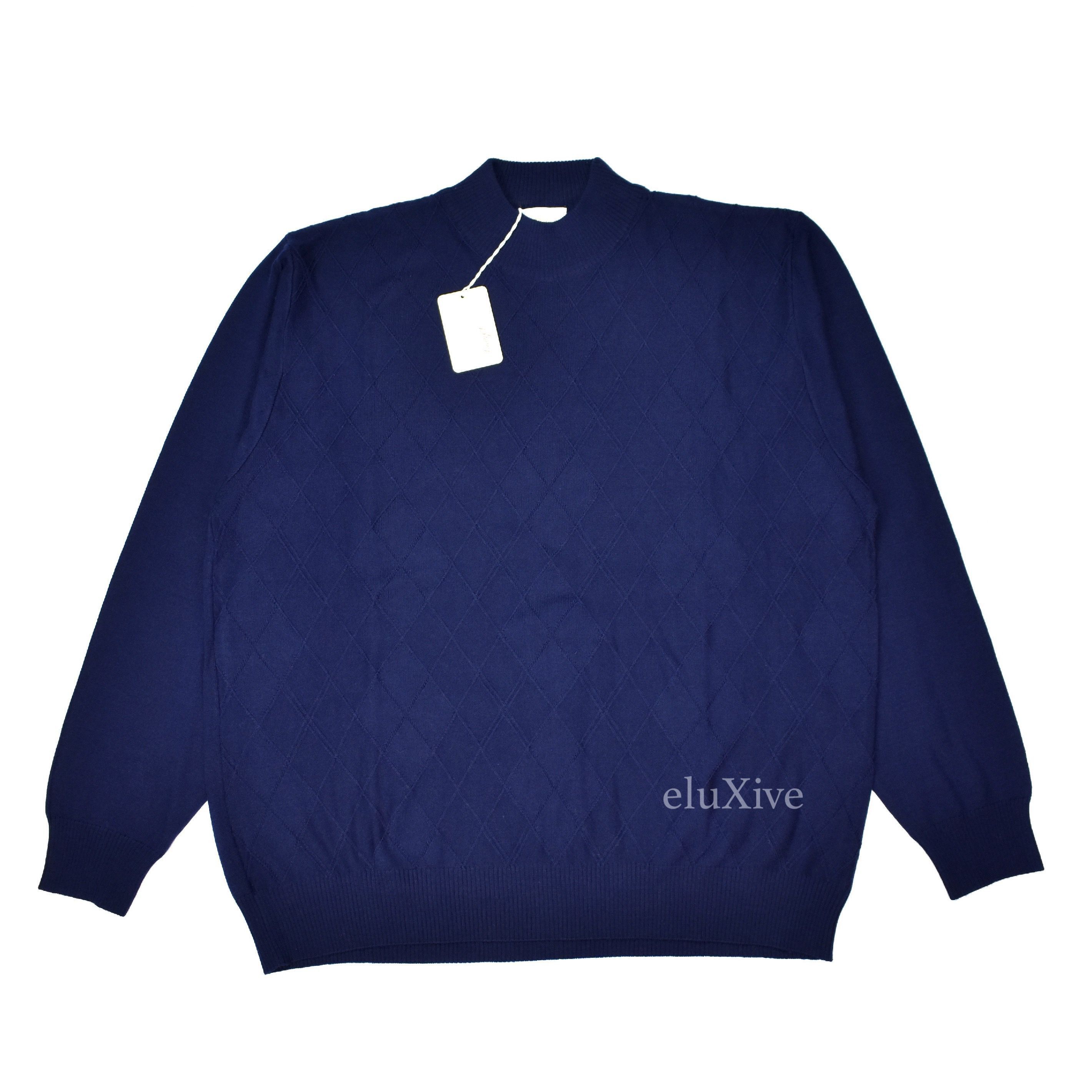 Brioni Brioni Navy Diamond Knit Wool Mock Neck Sweater NWT Size US XL / EU 56 / 4 - 1 Preview