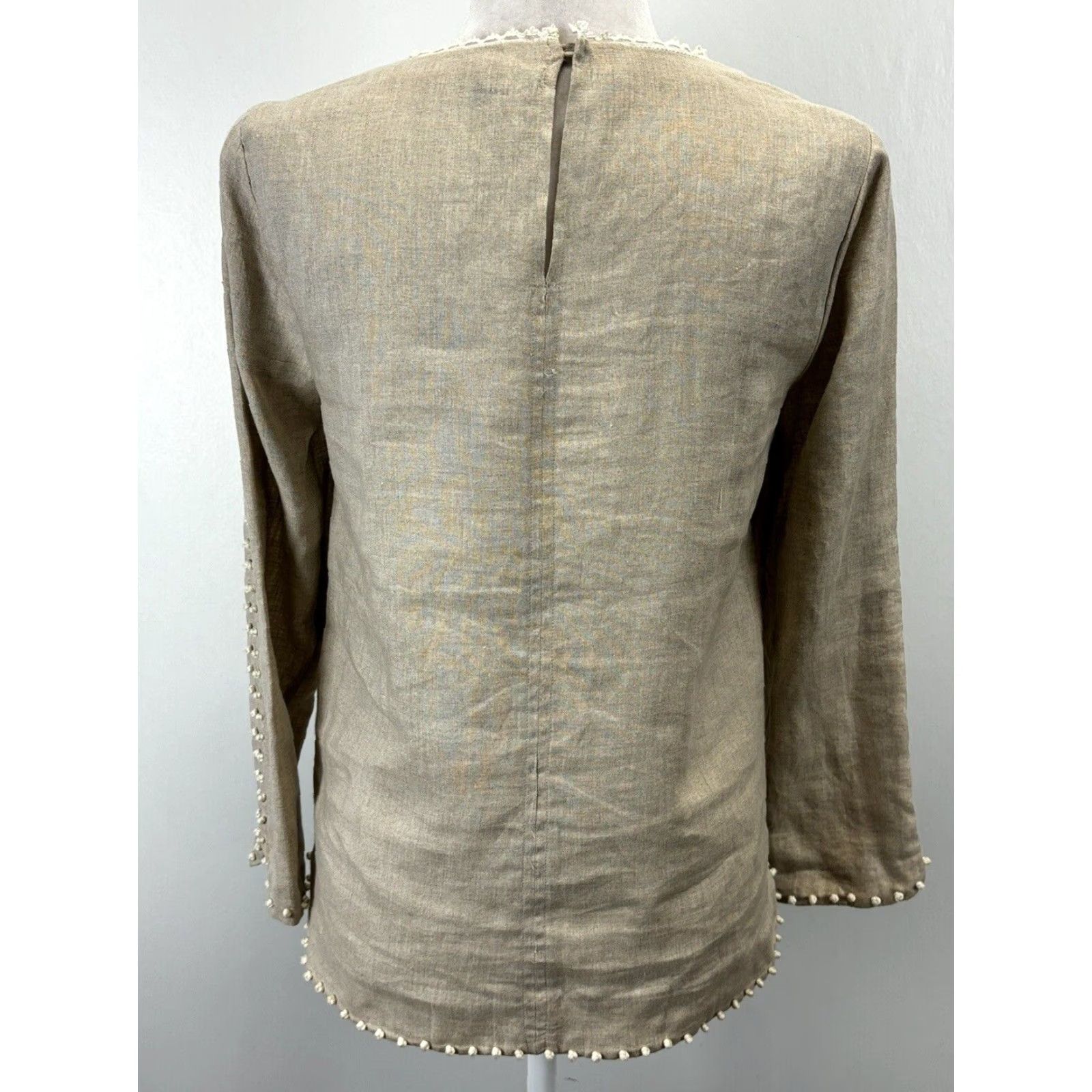 J.Crew J. Crew Linen Long Sleeve Top Womens Blouse Tan Size XS / US 0-2 / IT 36-38 - 3 Thumbnail