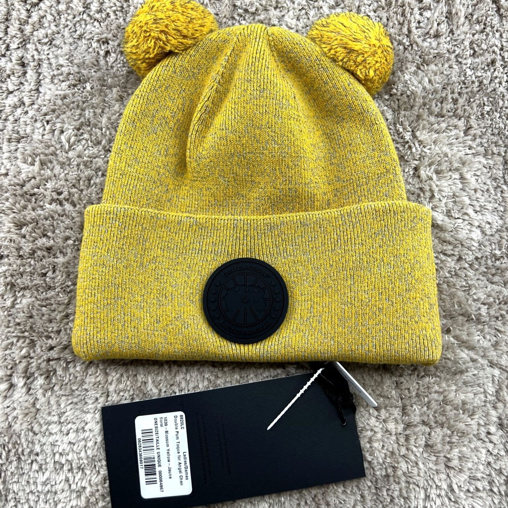 Canada Goose Canada Goose x Angel Chen Beanie Toque Blossom Yellow Womens One Size Wool Blend Knit Embroidered Lined Thermal Pom Double Pom OSFA Size ONE SIZE - 3 Thumbnail