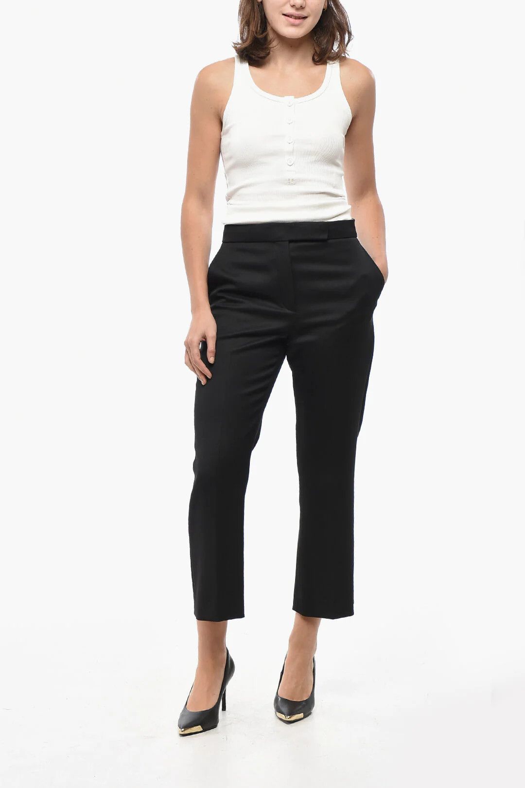 Tory Burch og1mm0426 Cropped-Fit Wool Pant in Black Size 28" / US 6 / IT 42 - 4 Thumbnail