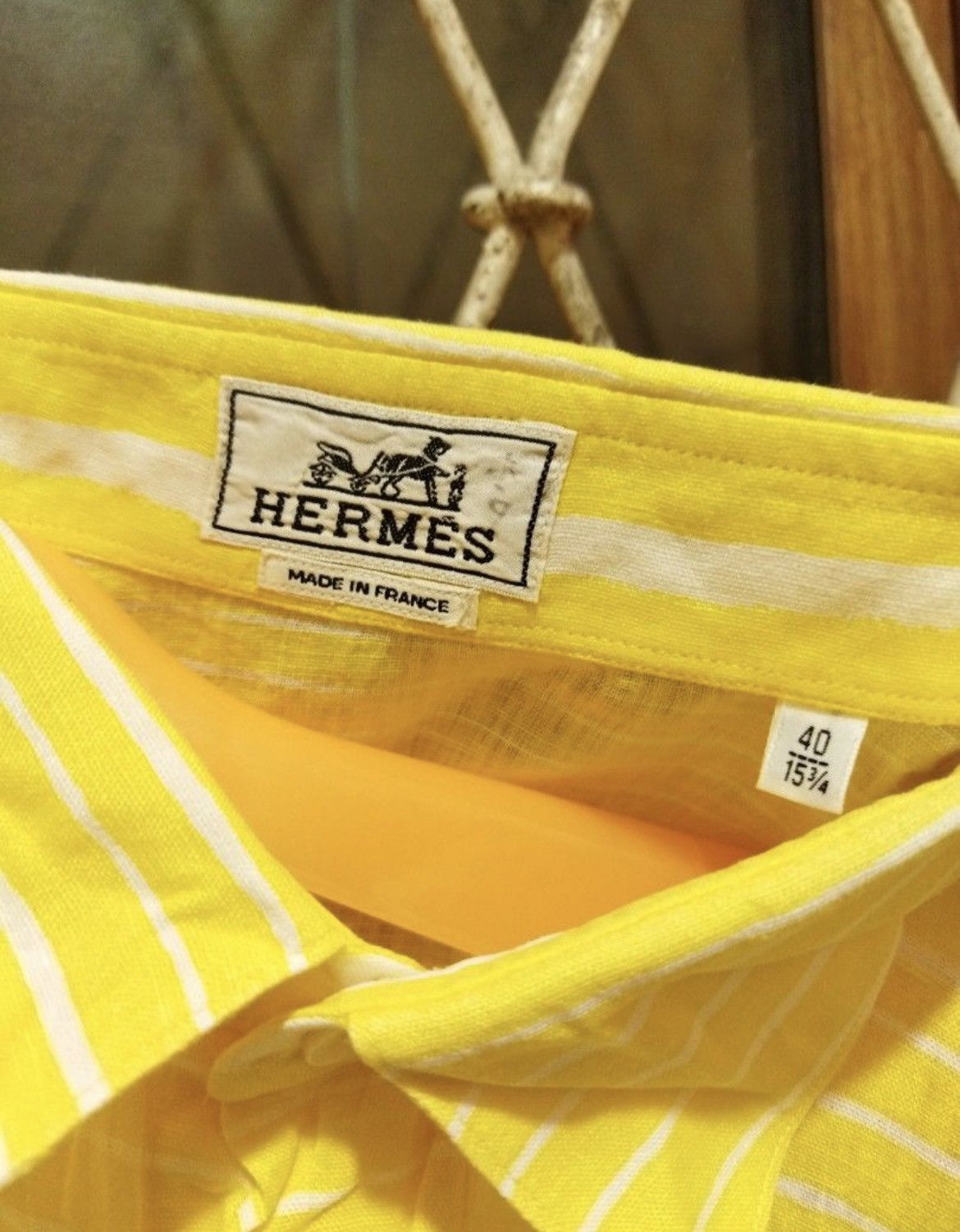 Hermes Vintage Hermes Paris Half Button Ups Linen Shirt Yellow Size US L / EU 52-54 / 3 - 5 Thumbnail