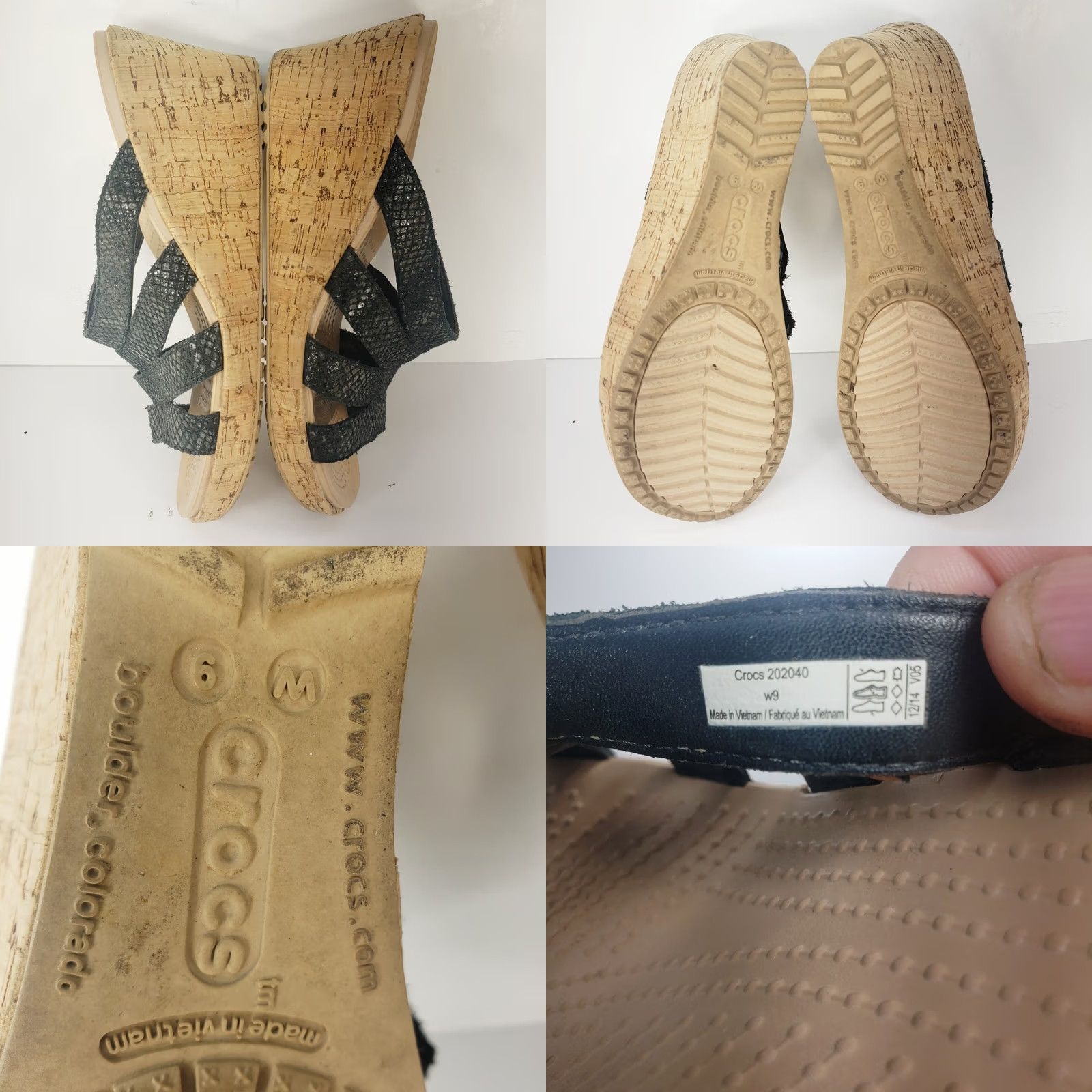 Crocs Crocs A-Leigh Cork Wedge Heel Sandals Black Reptile Upper Slip On Strappy Womens 9M Shoes Size US 9 / IT 39 - 8 Thumbnail