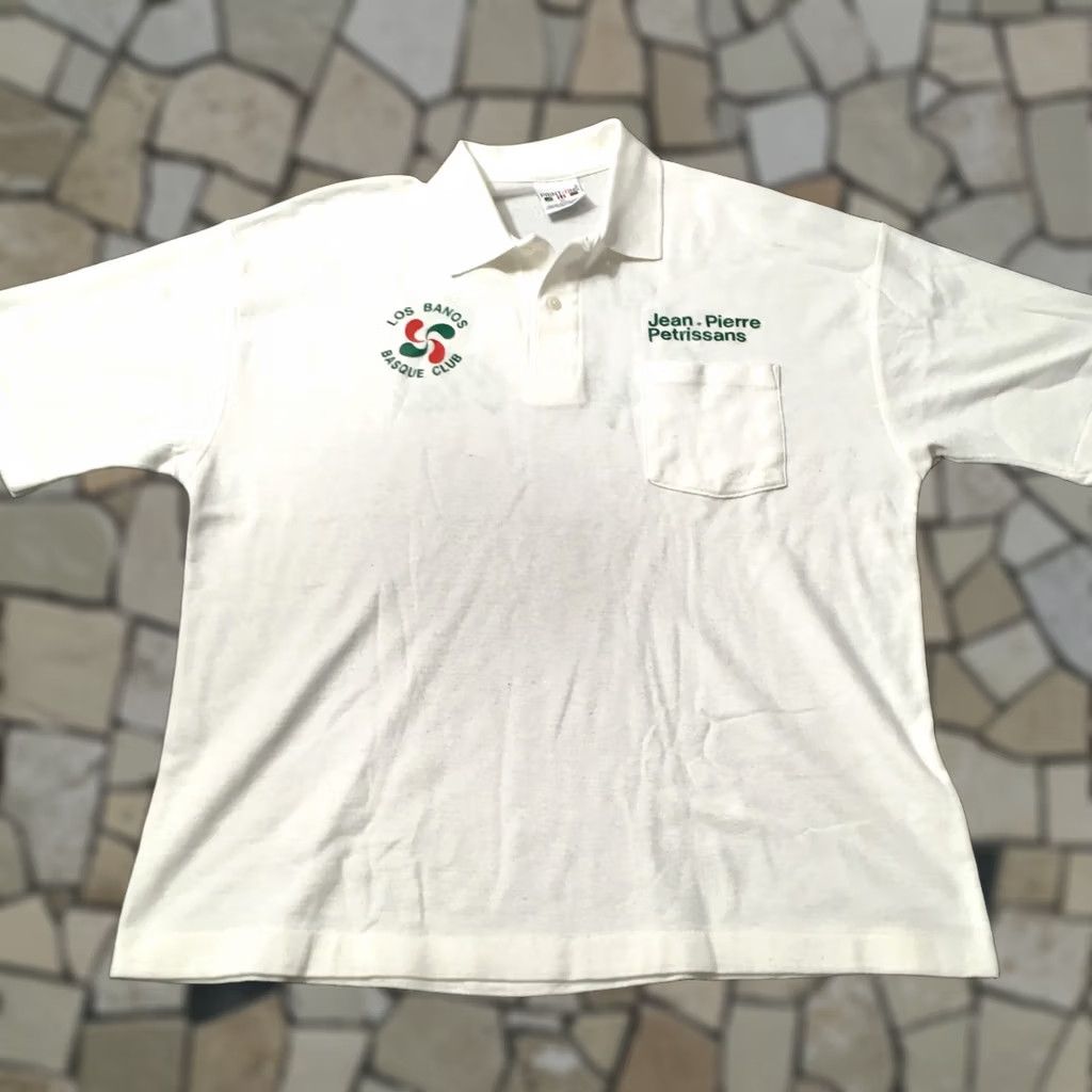 Vintage VINTAGE print ons los banos Basque club polo Shirt XL White Graphic shirt vintage Mens Polo Size US XL / EU 56 / 4 - 1 Thumbnail