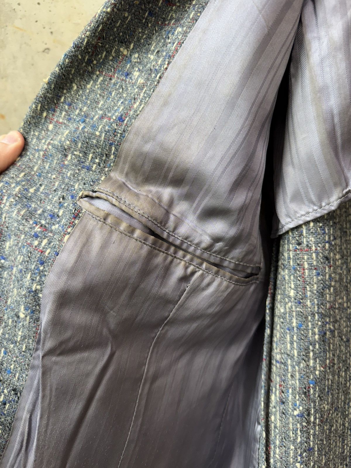 Vintage 50s Grey Black/Blue/Red Atomic Fleck Wool Rockabilly Jacket Size 44R - 11 Thumbnail
