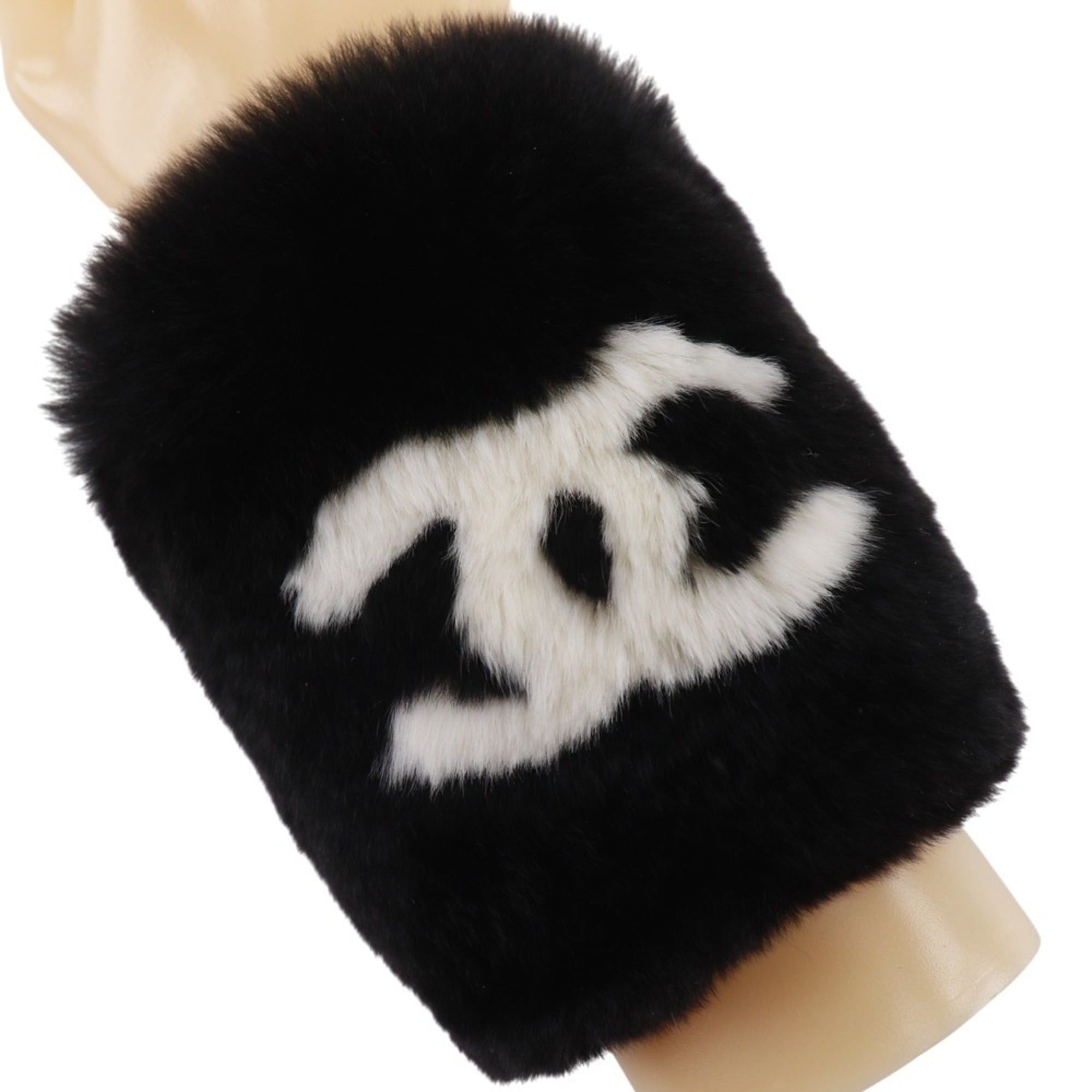 Chanel CHANEL COCO Mark Bracelet Wristband with Rabbit Fur, Black, Approx. 35g, Women's Size ONE SIZE - 1 Thumbnail