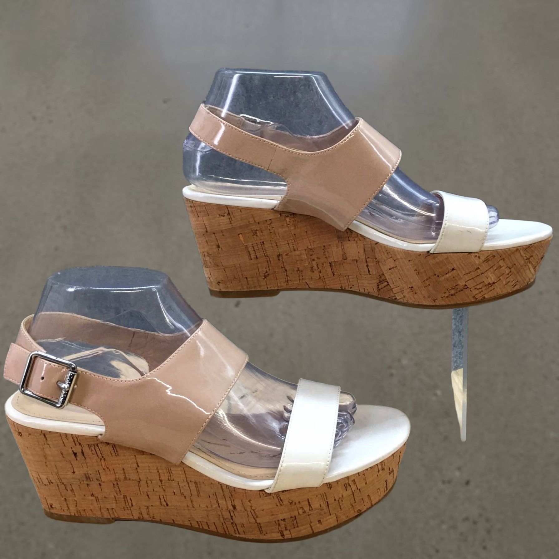 Calvin Klein Calvin Klein Sandals Womens 9.5 M Lorianne Slingback White Leather Cork Wedge Size US 10 / IT 40 - 1 Thumbnail