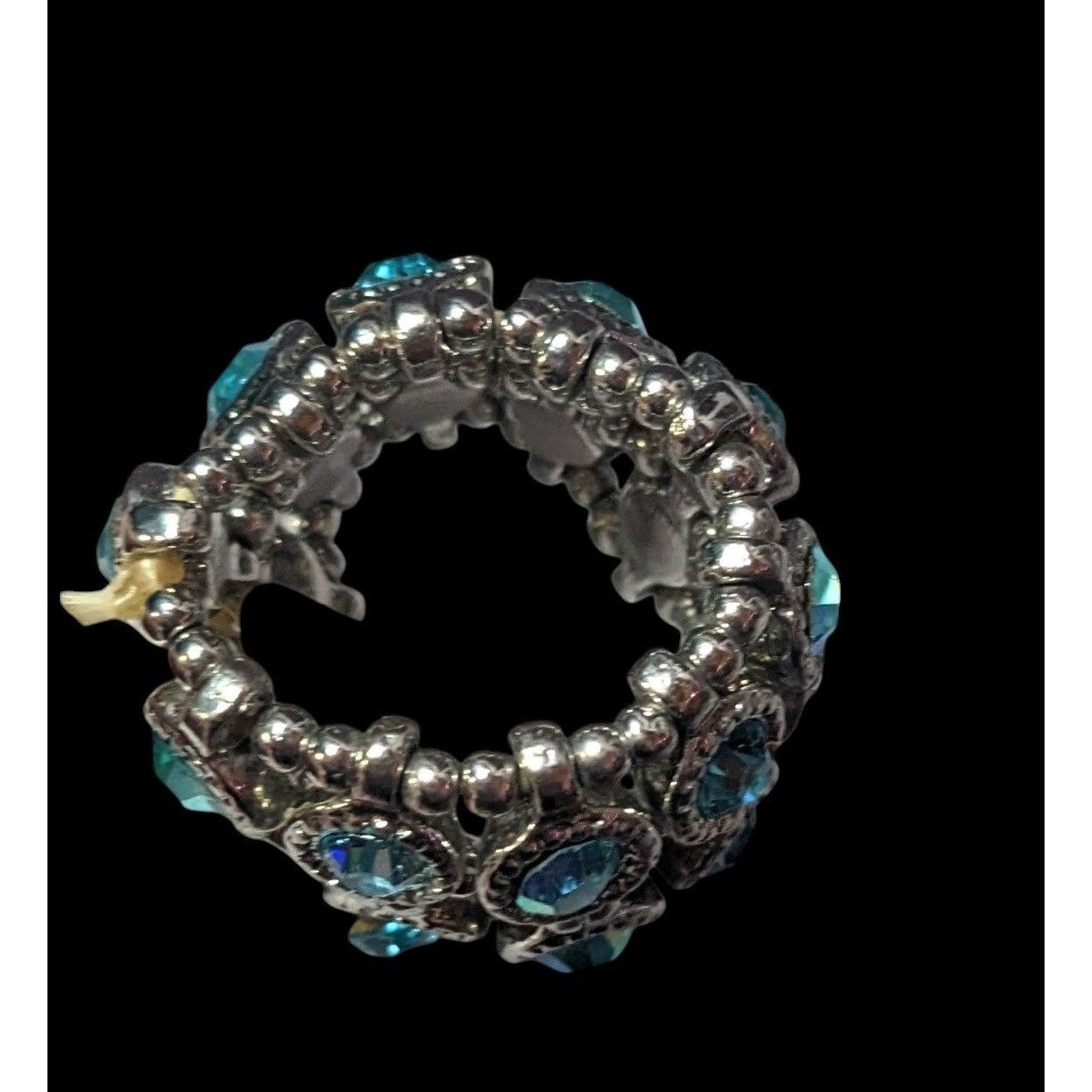 Other Chunky Glam Blue Rhinestone Silver Tone Stretch Ring Size 7 Size ONE SIZE - 8 Thumbnail