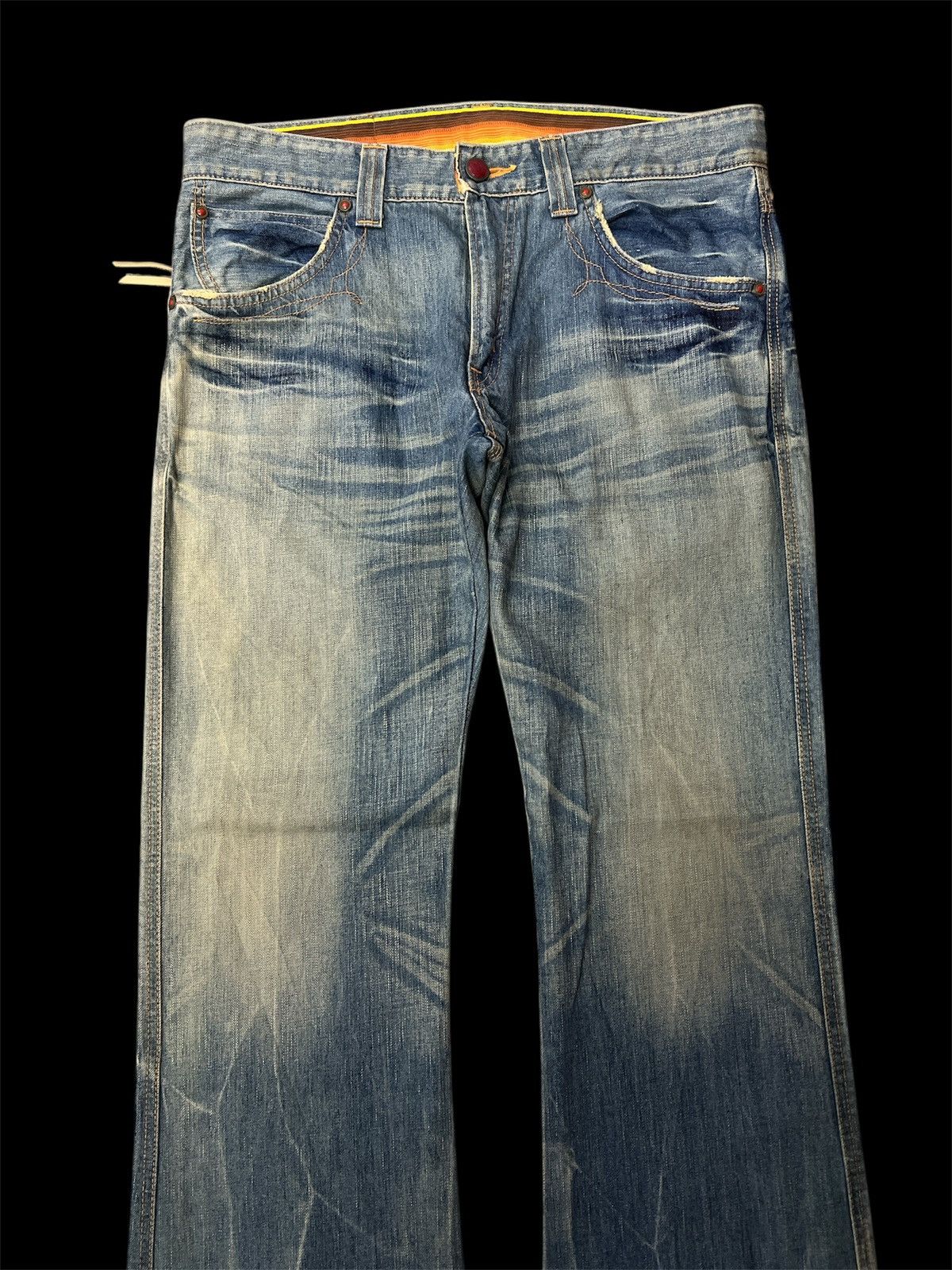 Japanese Brand × Jean FLARED‼️EDWIN 503 BLUE TRIP DISTRESSED DENIM PANT Size US 35 - 3 Thumbnail