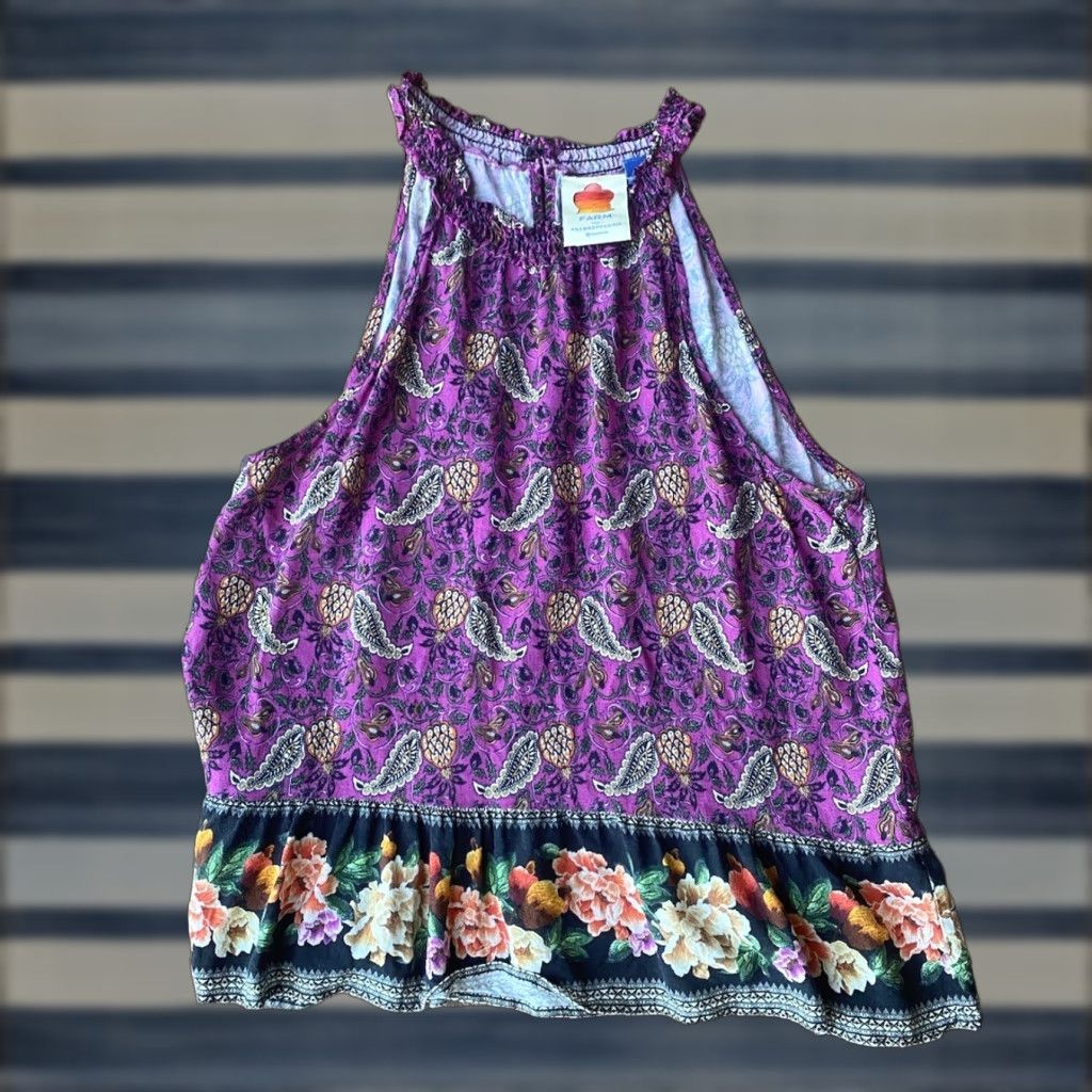 Farm Rio Farm Rio Anthropologie Mikah Blouse Ladies Medium Multicolor Floral Halter Top Ruffle Sleeveless High Neck Flower Size M / US 6-8 / IT 42-44 - 1 Thumbnail