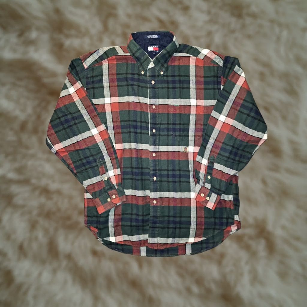 Tommy Hilfiger VINTAGE Tommy Hilfiger Button-Down Shirt Mens XL Green Plaid 90s Retro Embroidered Long Sleeve Button-Up Size US XL / EU 56 / 4 - 1 Thumbnail