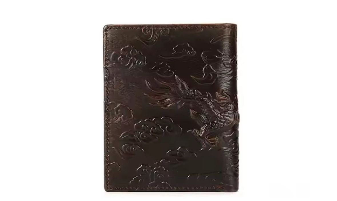 Vintage High Quality Leather Short Wallet 3D Dragon Card Wallet Size ONE SIZE - 2 Thumbnail