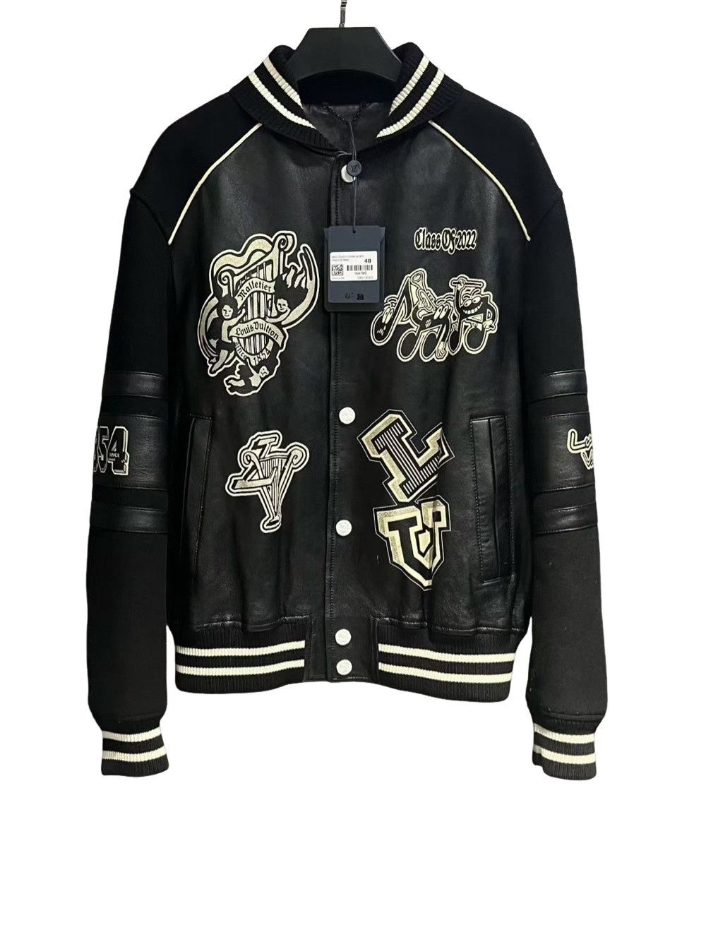 Louis Vuitton Graphic Patch Leather Varsity Jacket Size 48 in Black, Men's (Size M)