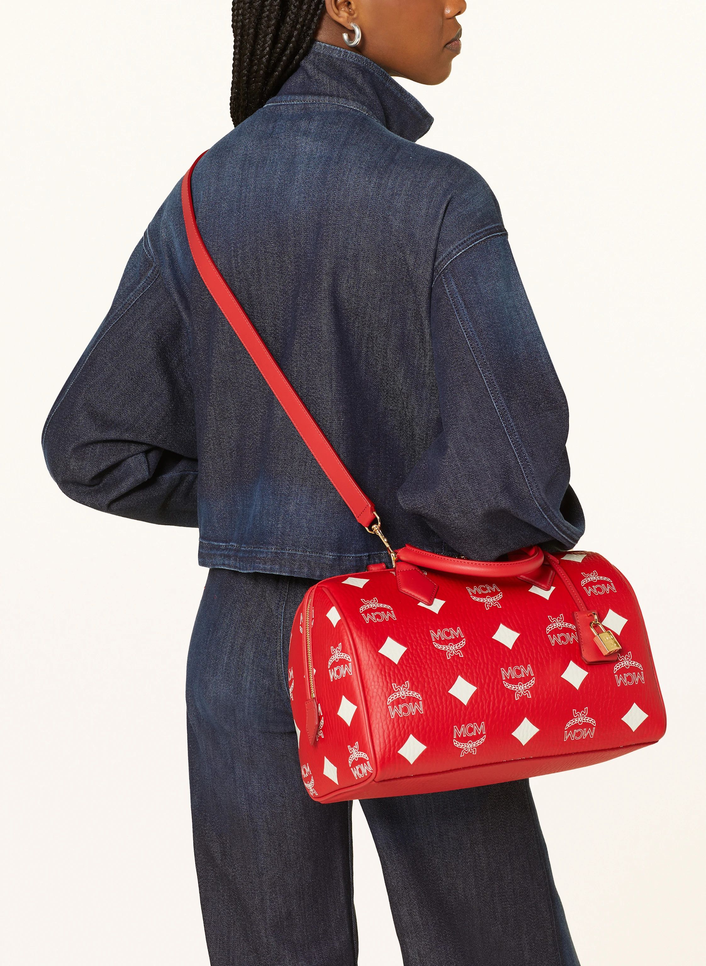 MCM o1mt1gz0225 Size: OS / Boston Medium Bag in Red/White Size ONE SIZE - 4 Thumbnail