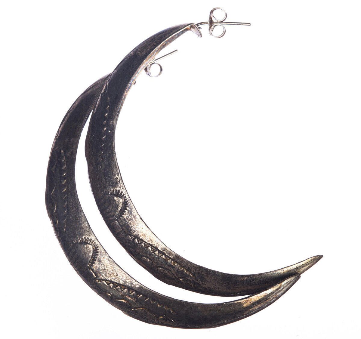 Designer Sterling Silver Tribal Etched Half Hoop Stamped Earrings Size ONE SIZE - 1 Thumbnail