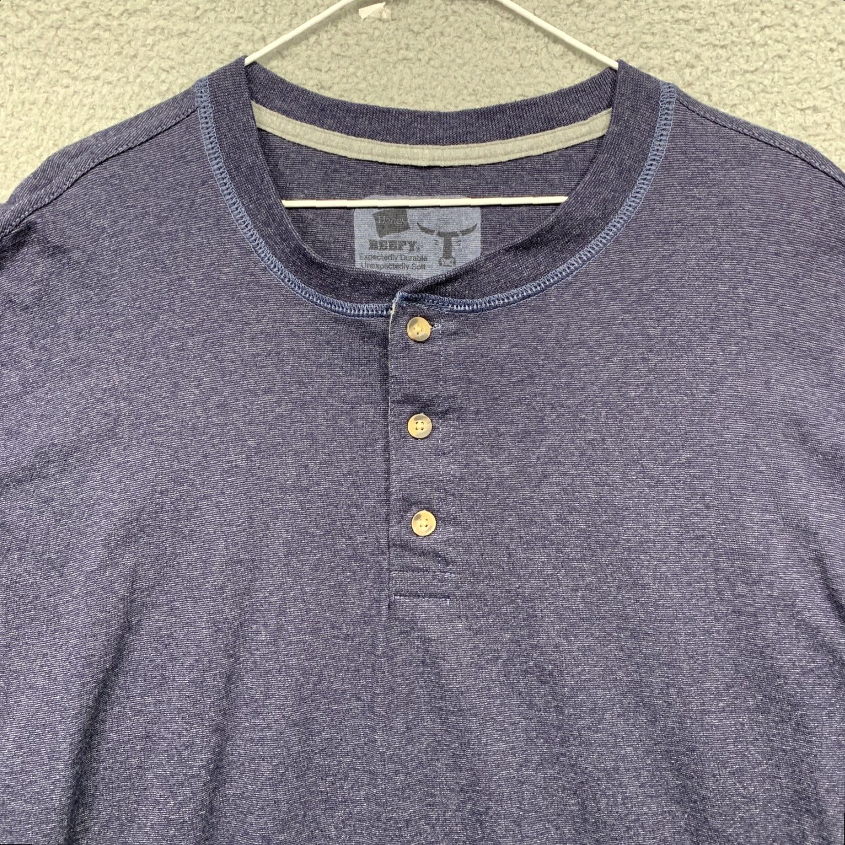 Hanes Hanes Beefy Long Sleeve Pullover Tee Men's L Heather Blue 3 Button Closure Dr… Durable Soft Size US L / EU 52-54 / 3 - 2 Thumbnail