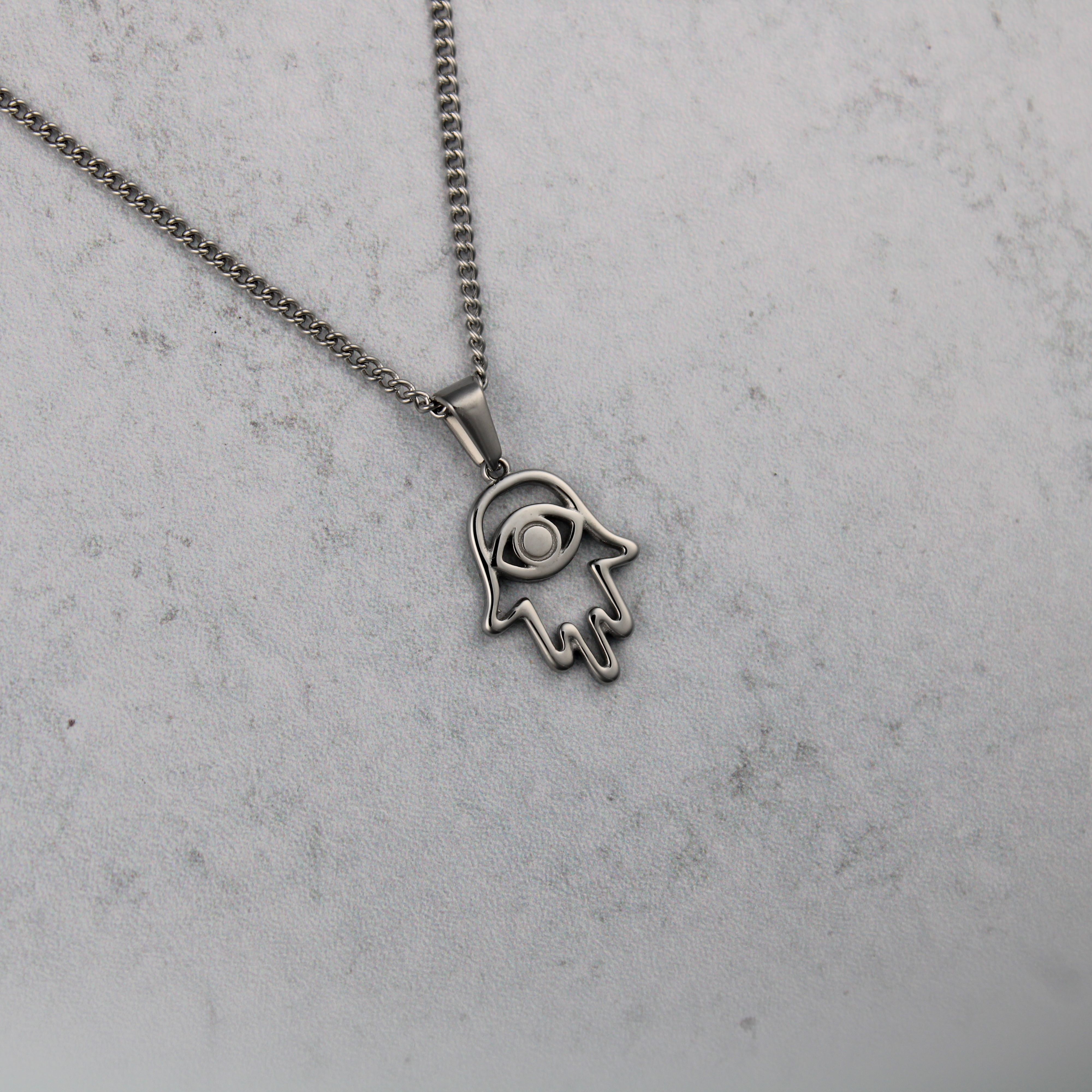Jewelry Silver Hamsa Evil Eye Pendant Chain Necklace Size ONE SIZE - 3 Thumbnail