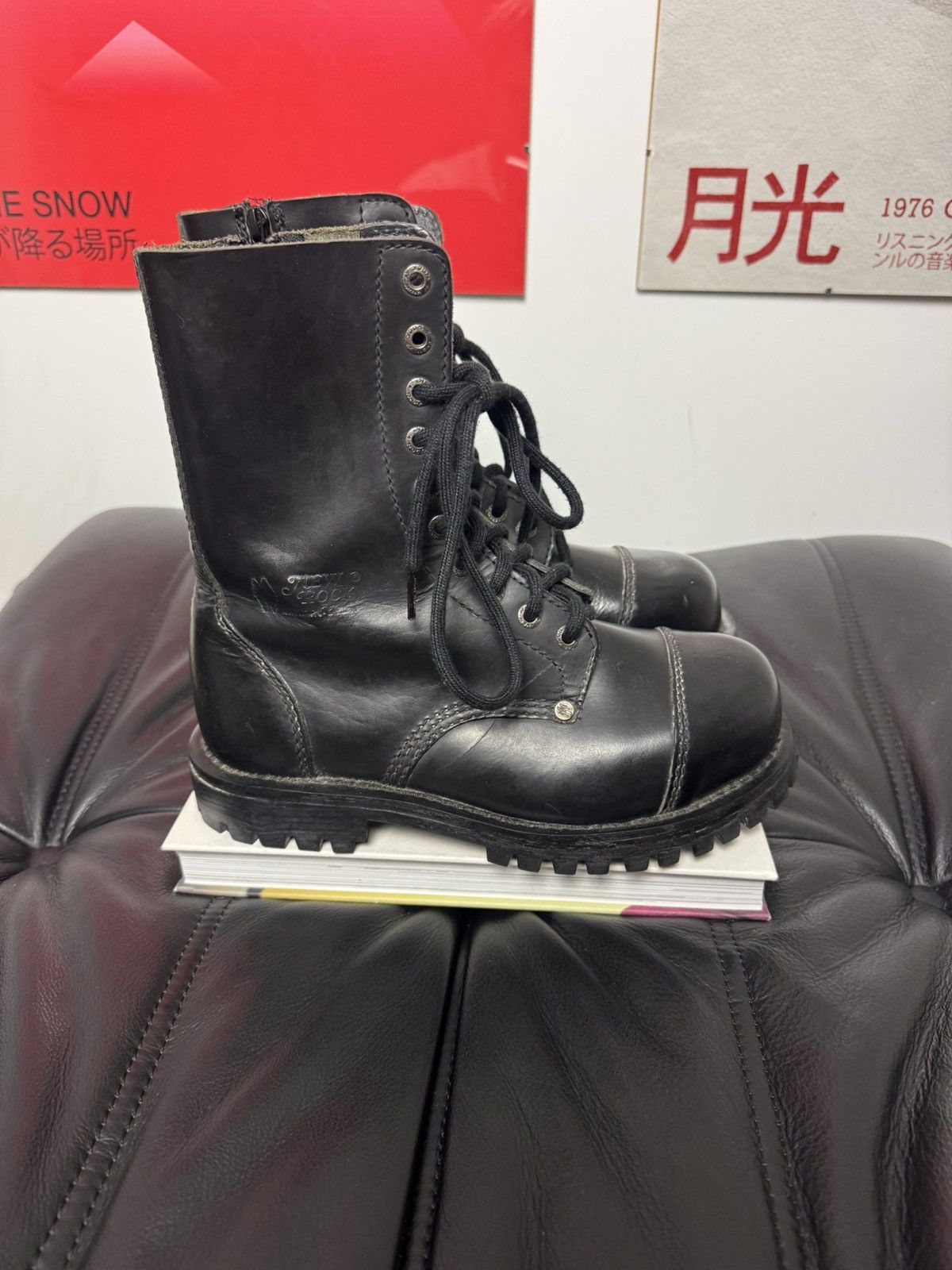 Vintage New Rock High Zip Leather Boots Black Combat Gothic, Women's (Size 8.5) — image 4 of 6