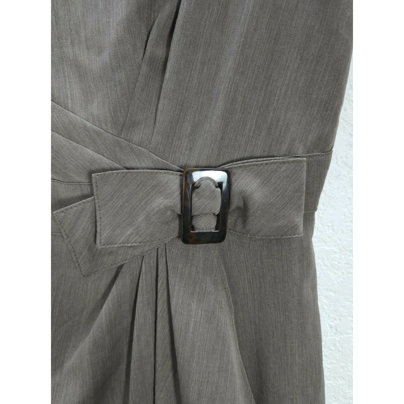 Vintage Sandra Darren Grayish Brown Sleeveless Dress Short A-Line Mini Round Neck 6 Knot Bow Ruffle Women's, M Size M / US 6-8 / IT 42-44 - 4 Thumbnail
