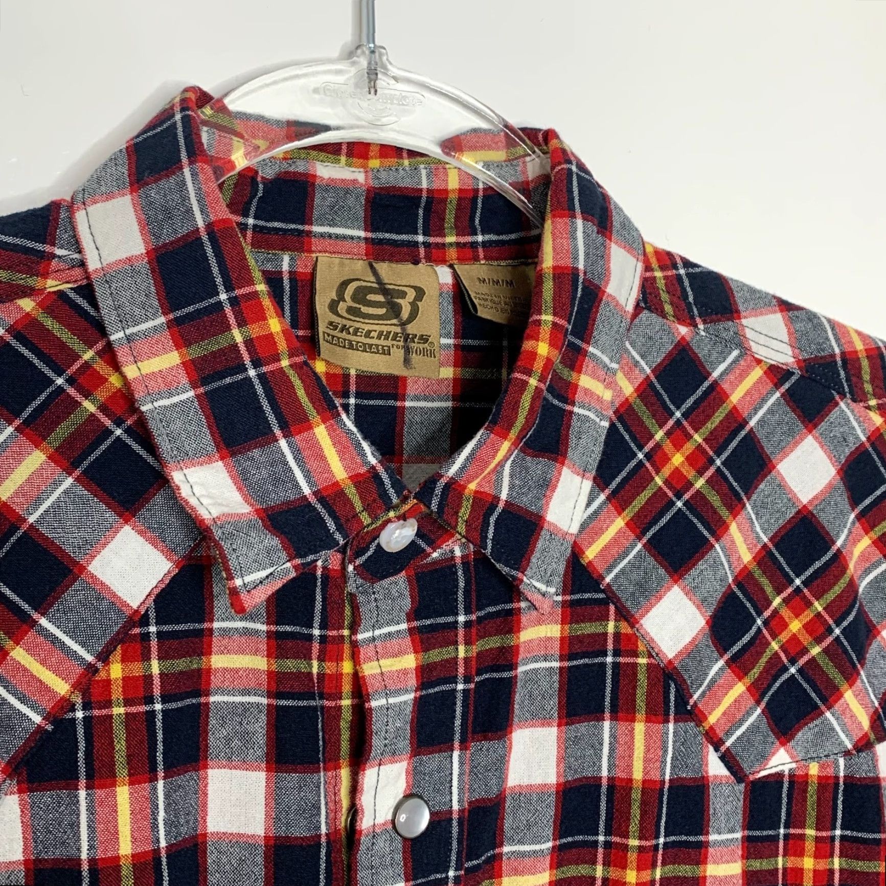 SKECHERS Skechers for Work Mens Size M Shirt Button-Up Short Sleeve Plaid Made to Last Mens Shirt Size US M / EU 48-50 / 2 - 2 Thumbnail