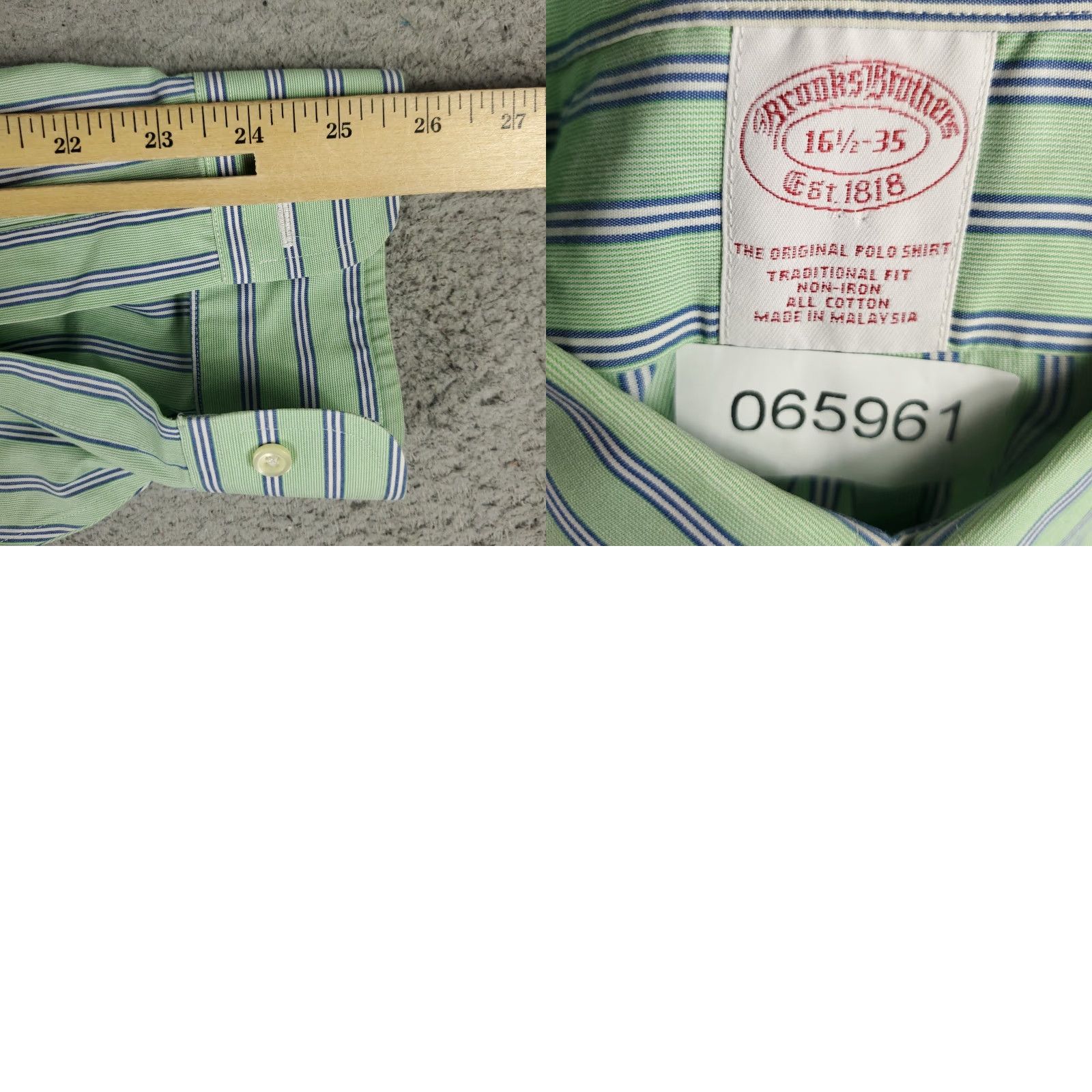 Brooks Brothers VINTAGE Brooks Brothers Shirt Mens 16.5 Green Stripe Regent Dress Button Up Long Sleeve Size 46R - 8 Thumbnail