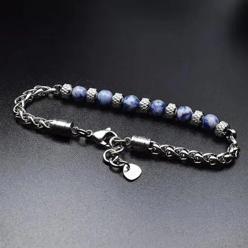 Other 6mm Blue Stone Beads Stainless Steel Bracelet Size ONE SIZE - 3 Thumbnail