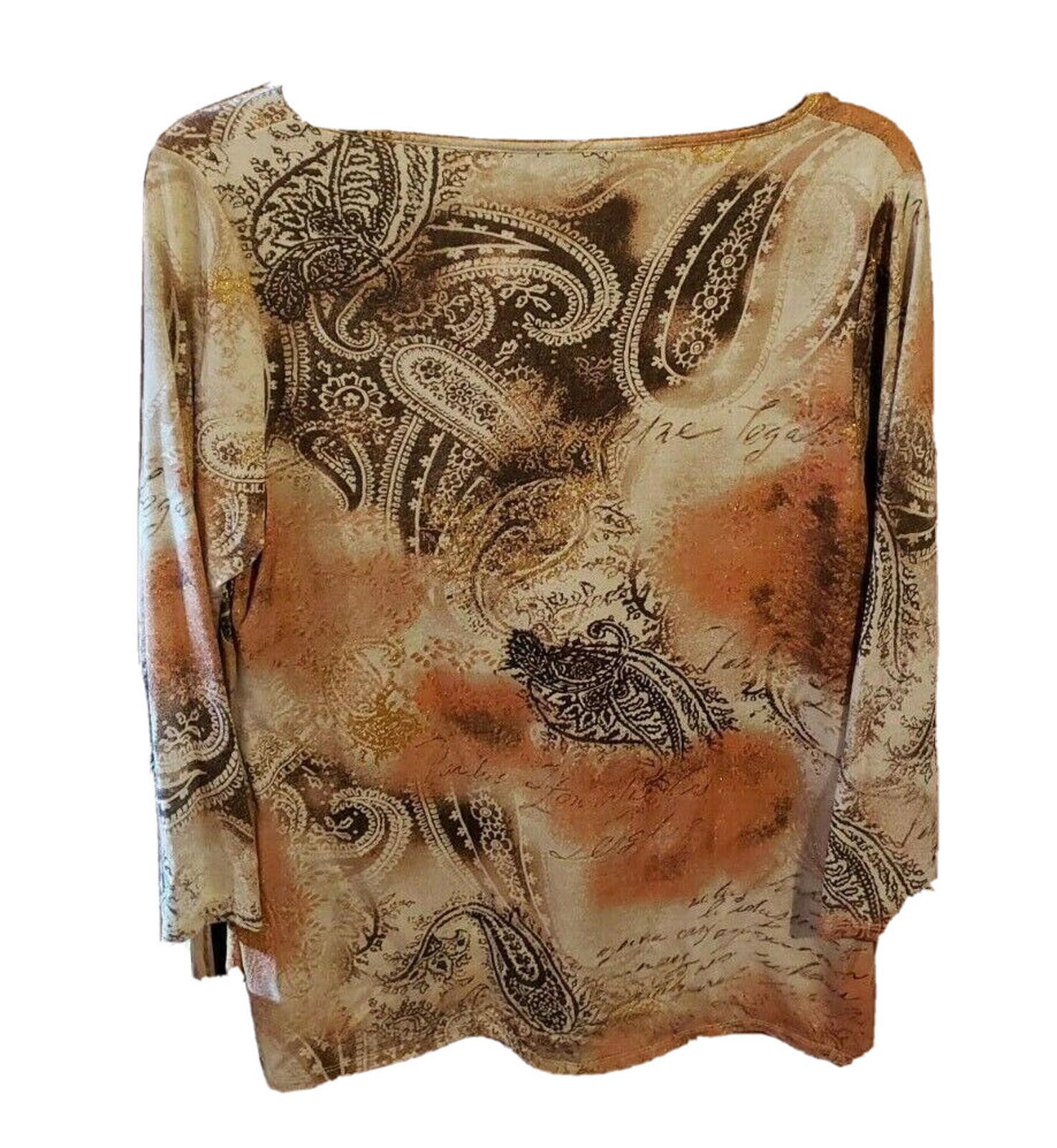 Other Axcess Brown Geometric Pullover Blouse. 3/4 Sleeves. Large Size L / US 10 / IT 46 - 2 Thumbnail
