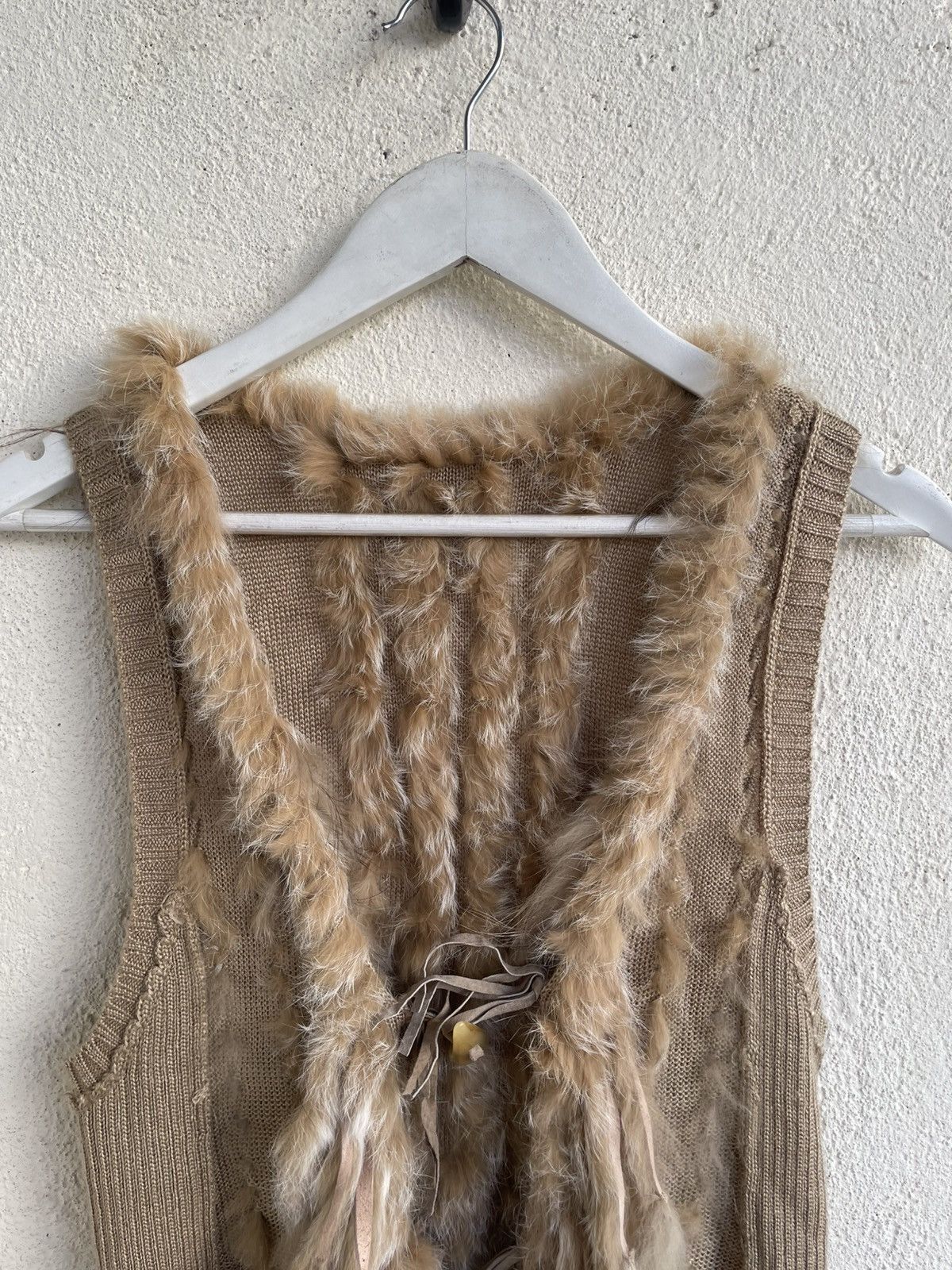 Tornado Mart 00s Fur Trim Kait Long Vest Cardigan Beige Boho Y2K 14th Goa Size 36R - 2 Thumbnail