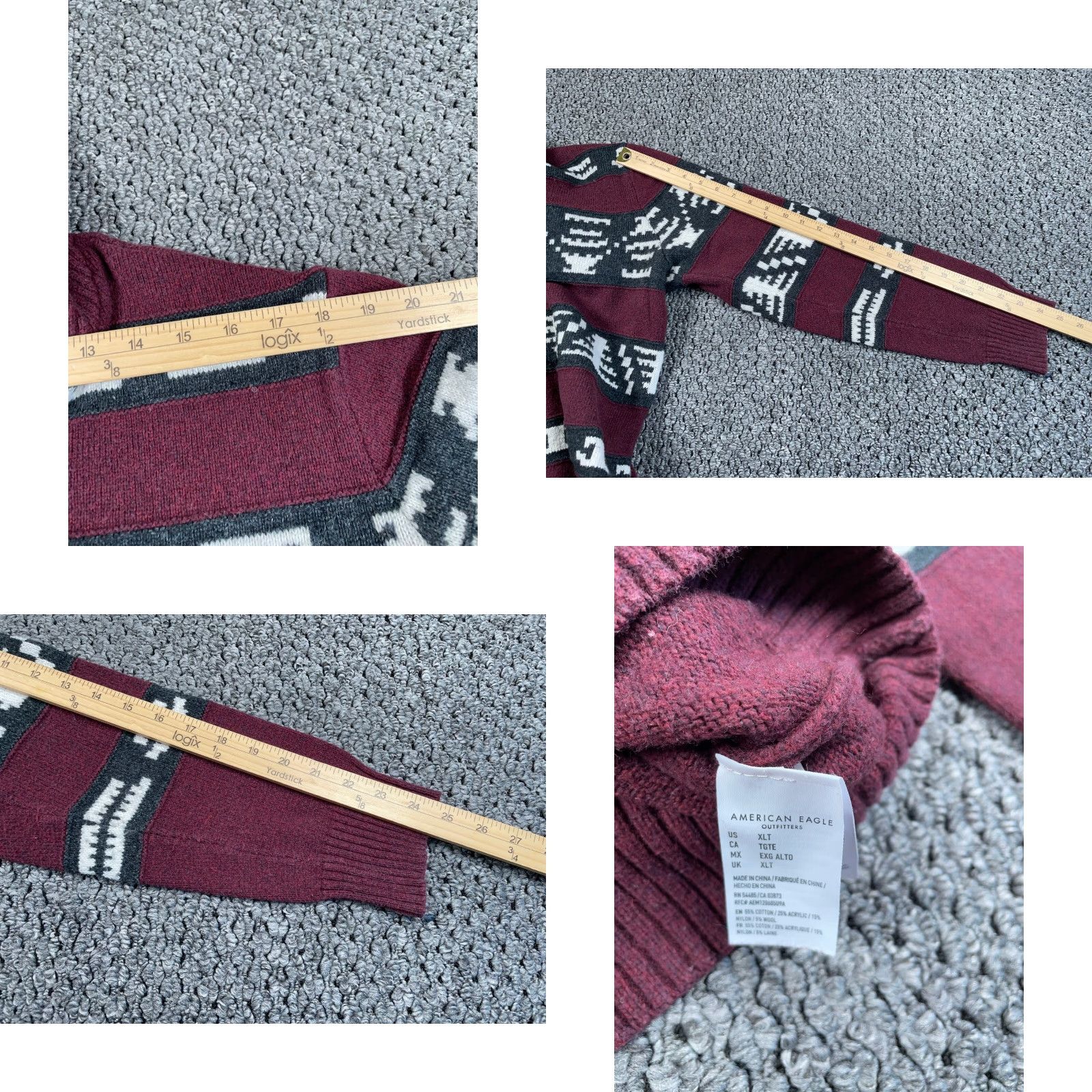 American Eagle Outfitters American Eagle Aztec Pattern Shawl Collar Sweater Adult Large Red Chunky Knit Size US L / EU 52-54 / 3 - 8 Thumbnail