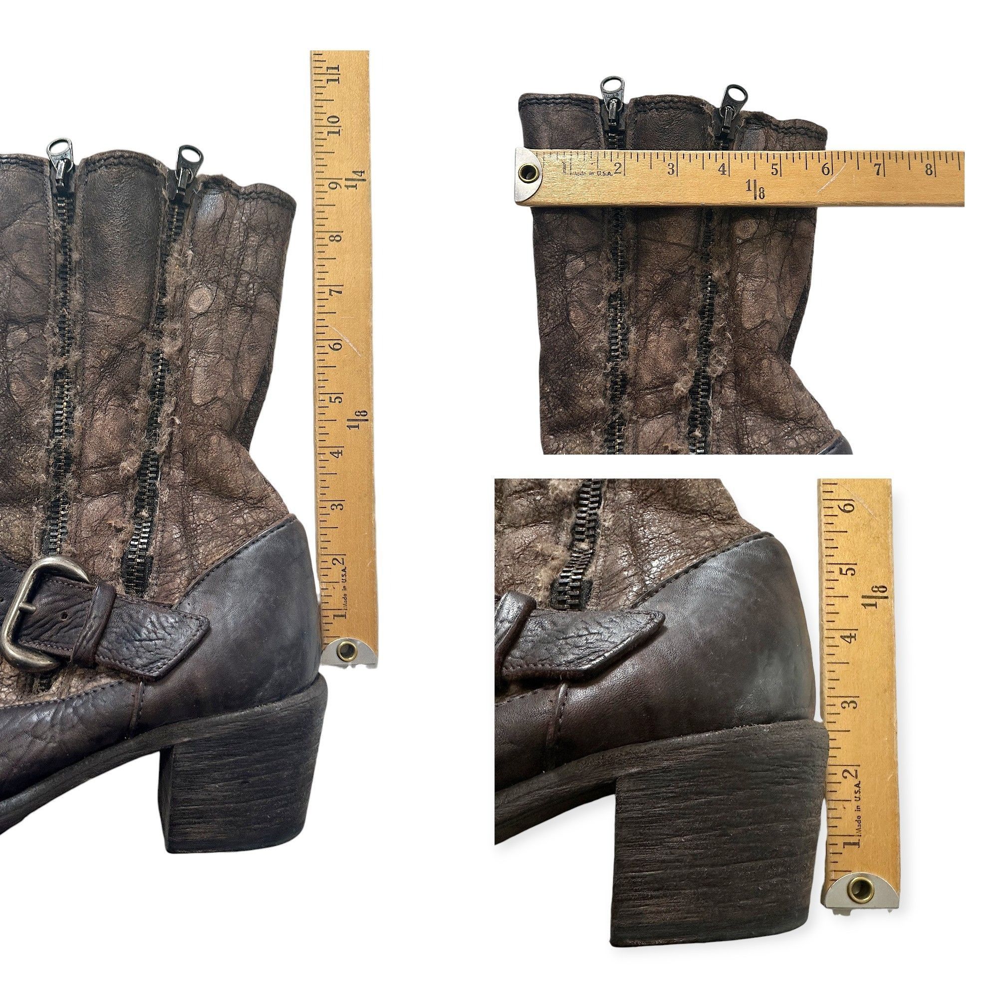 Other Nylo Distressed Leather Shearling Double Zip Booties Brown E Size US 9 / IT 39 - 14 Thumbnail