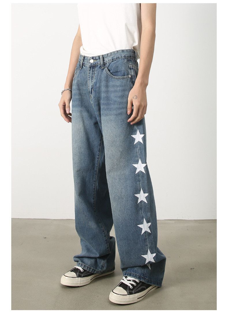 Japanese Brand × Jean Vintage star print loose straight casual jeans Size US 34 / EU 50 - 1 Thumbnail